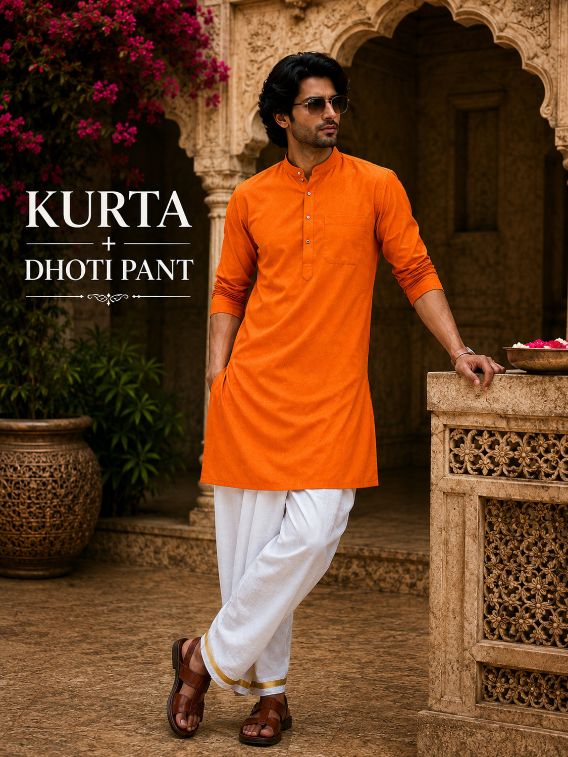 Image of FRELURO Men Kurta Dhoti Set