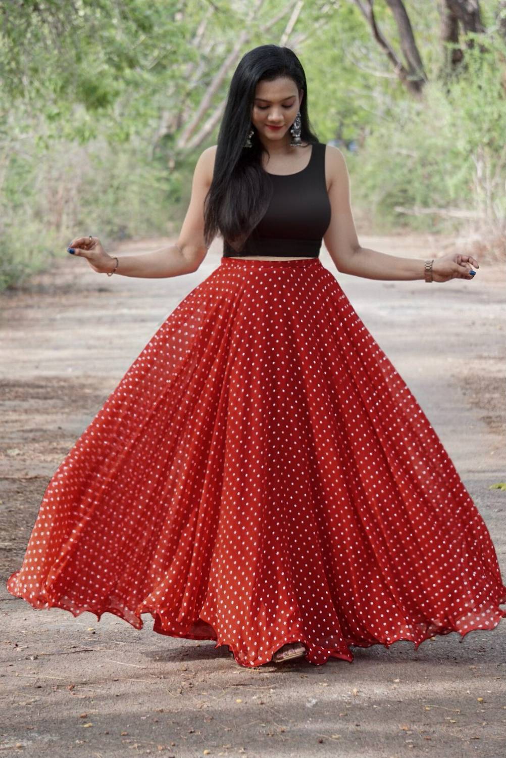 3Buddy Fashion Polka Print Stitched Lehenga & Crop Top
