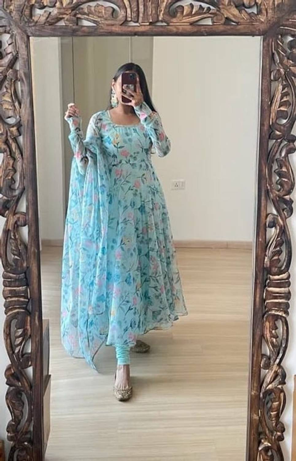 Trisha Tex Women Printed Georgette Gown Kurta With Attached Dupat