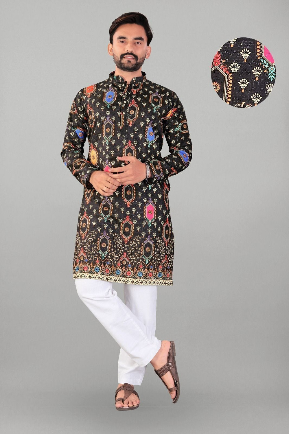 Image of Liten Men Printed Straight Kurta