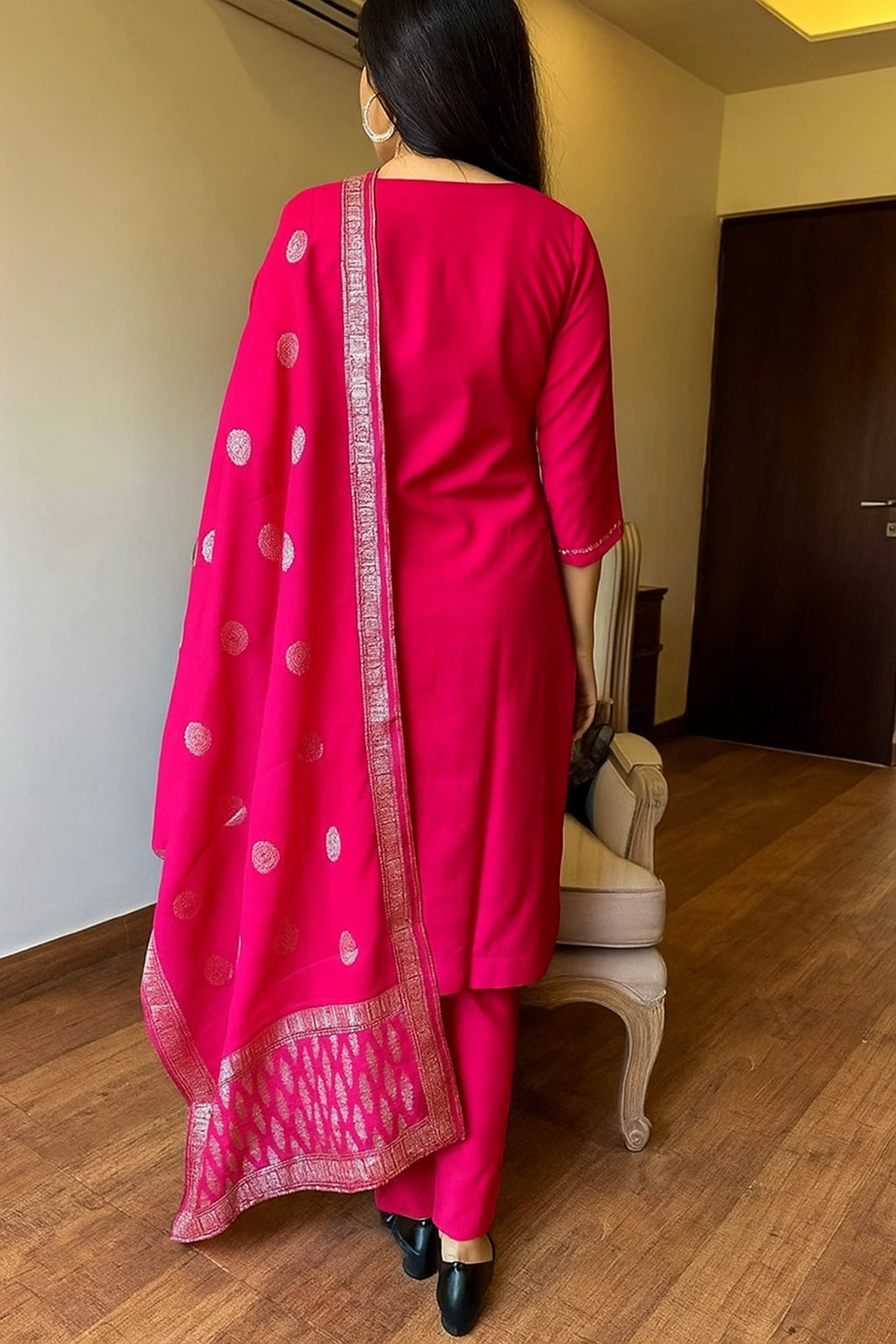 Image of FORENCIA Embroidered Anarkali Kurta, Bottom & Dupatta Set