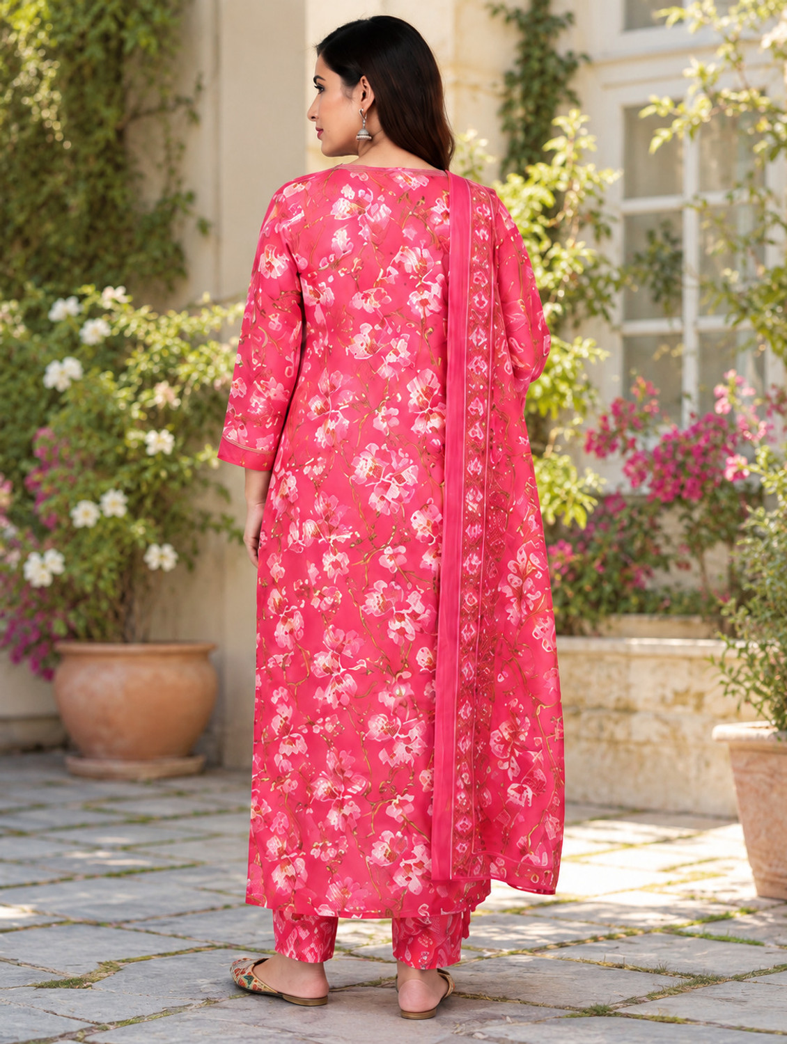Image of Monafashion Floral Print Kurta, Trouser /Pant & Dupatta Set
