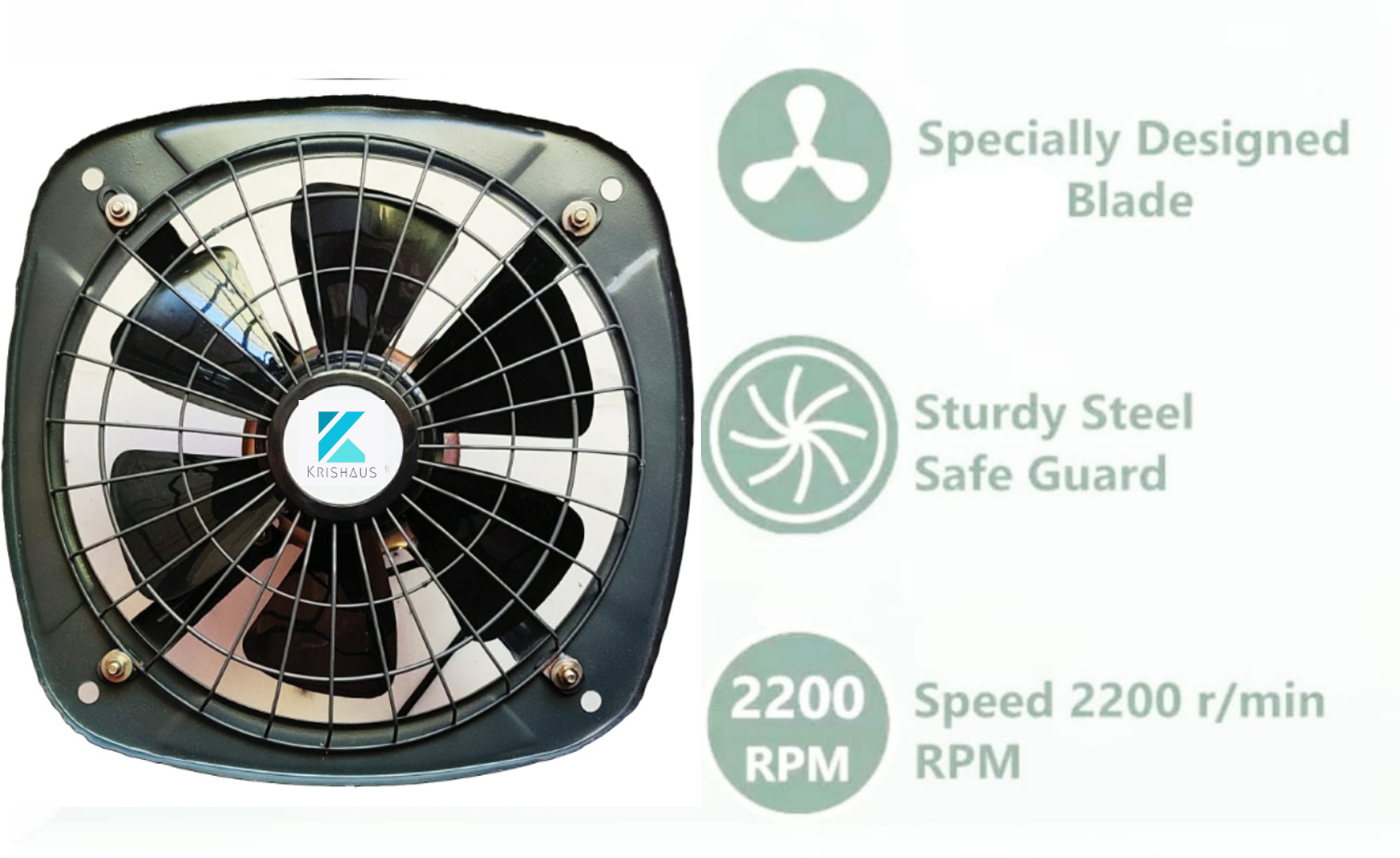 Image of krishaus FRESH AIR FAN | High Speed | 100% Copper Motor | Copper Motor 225 mm Exhaust Fan