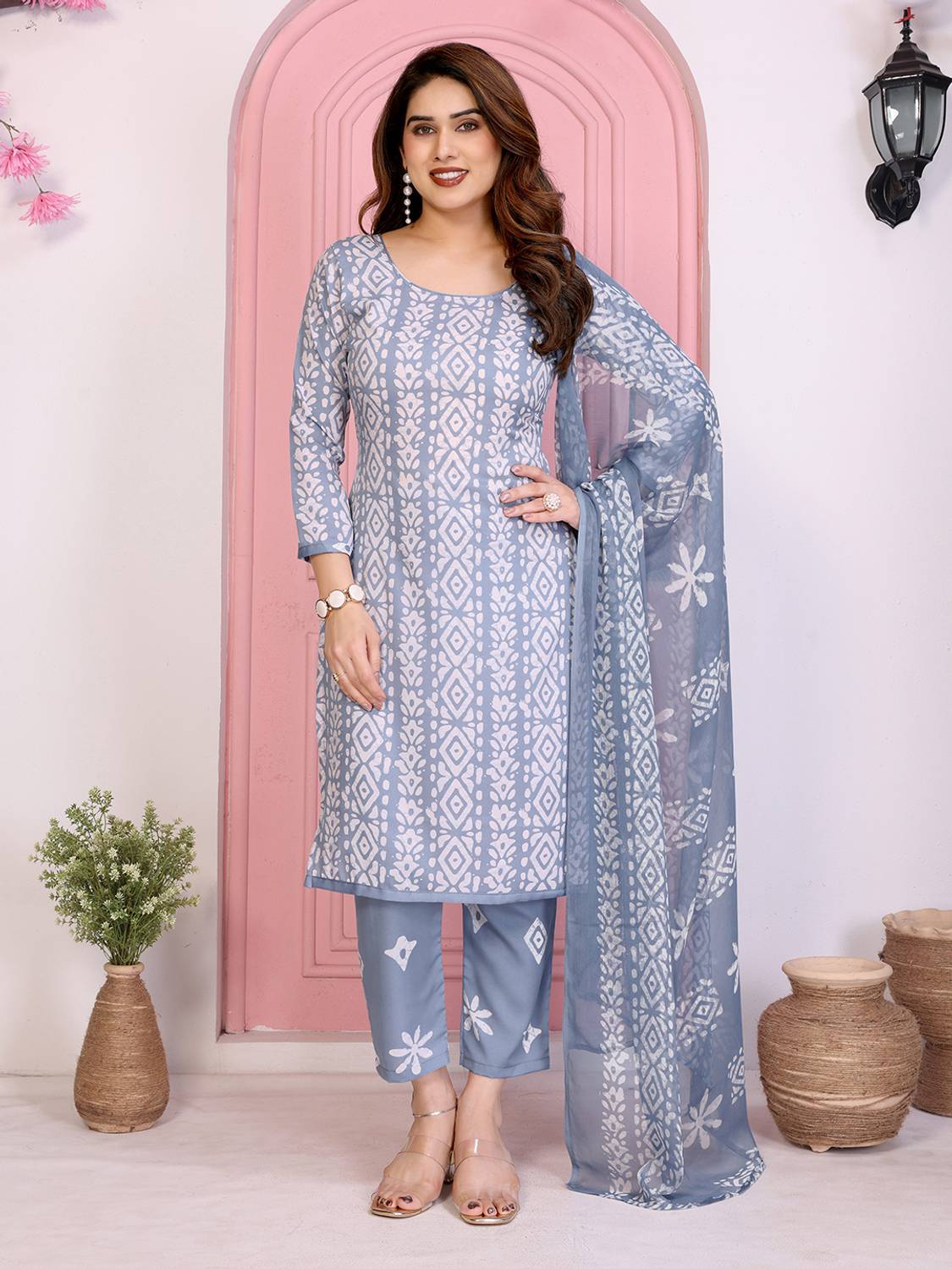 Anmi Crepe Geometric Print Salwar Suit Material