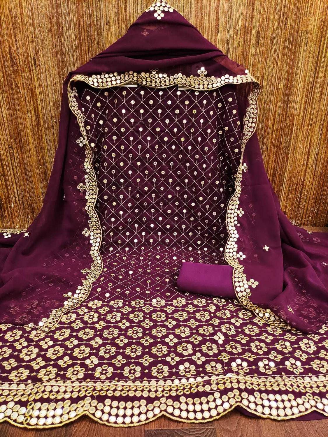 FUSIONVALLEY Georgette Embroidered Salwar Suit Material