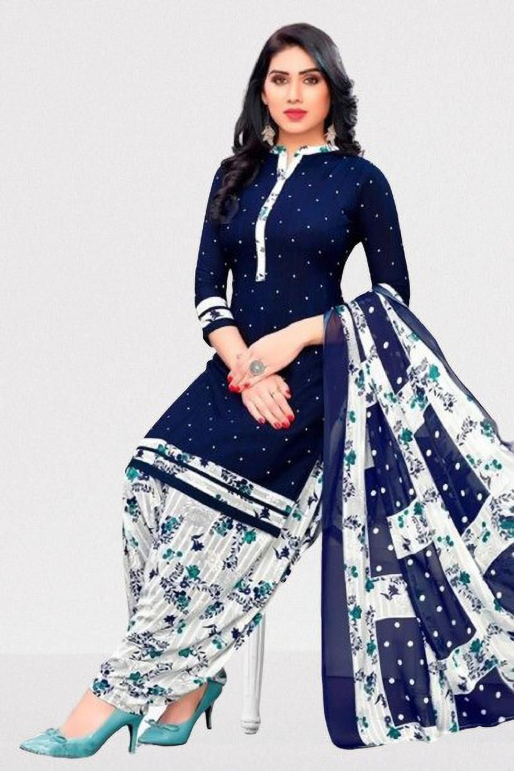 Image of THIRA Crepe Solid, Floral Print, Printed, Geometric Print Kurta & Patiyala Material