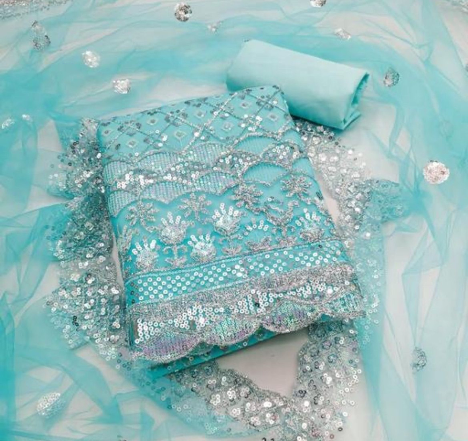 Image of ETHNICBRITY Unstitched Net /Lace Salwar Suit Material Embroidered