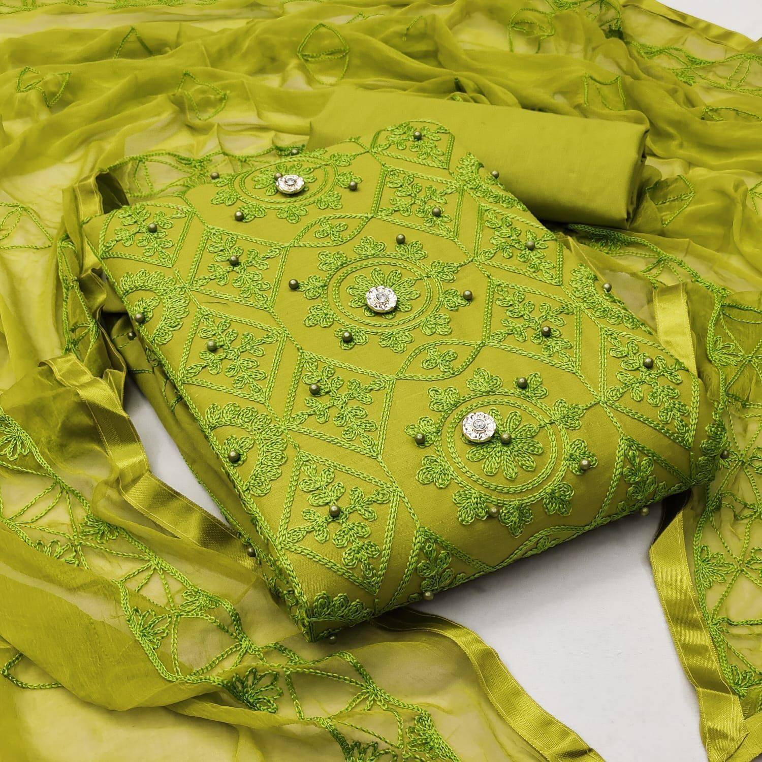 ALL IN ONE Cotton Blend Embroidered Kurta & Churidar Material