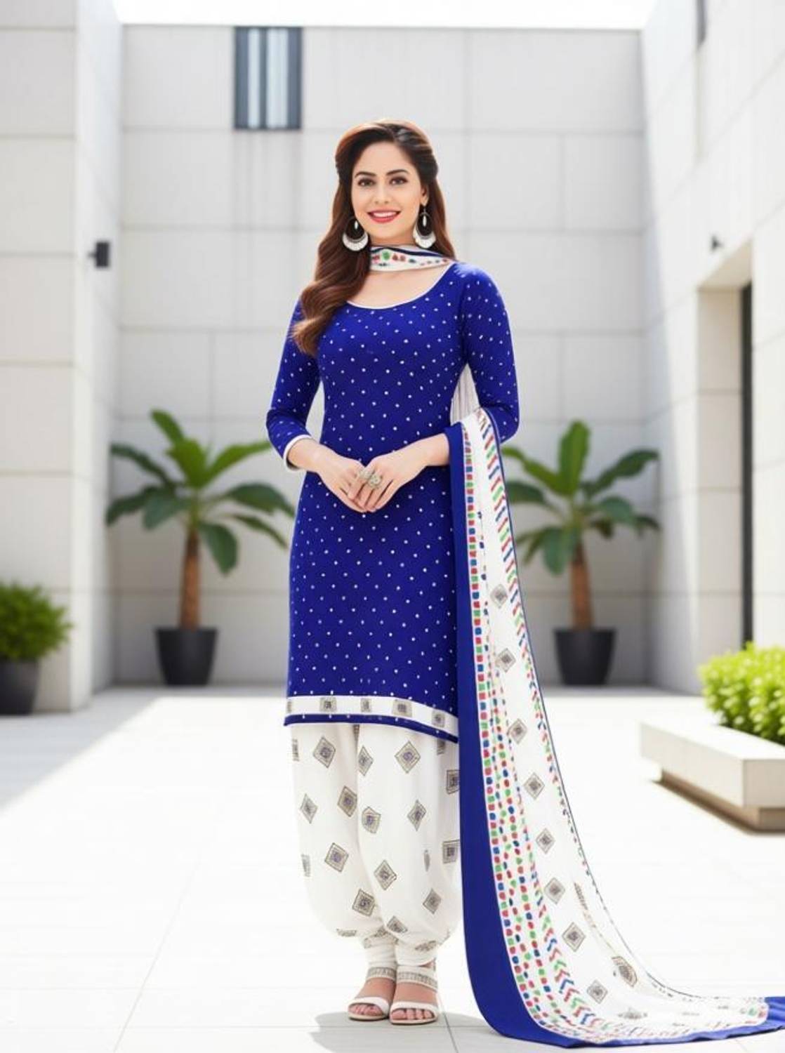 ShopGlobal Crepe Printed Floral Salwar Suit Material - Image 1