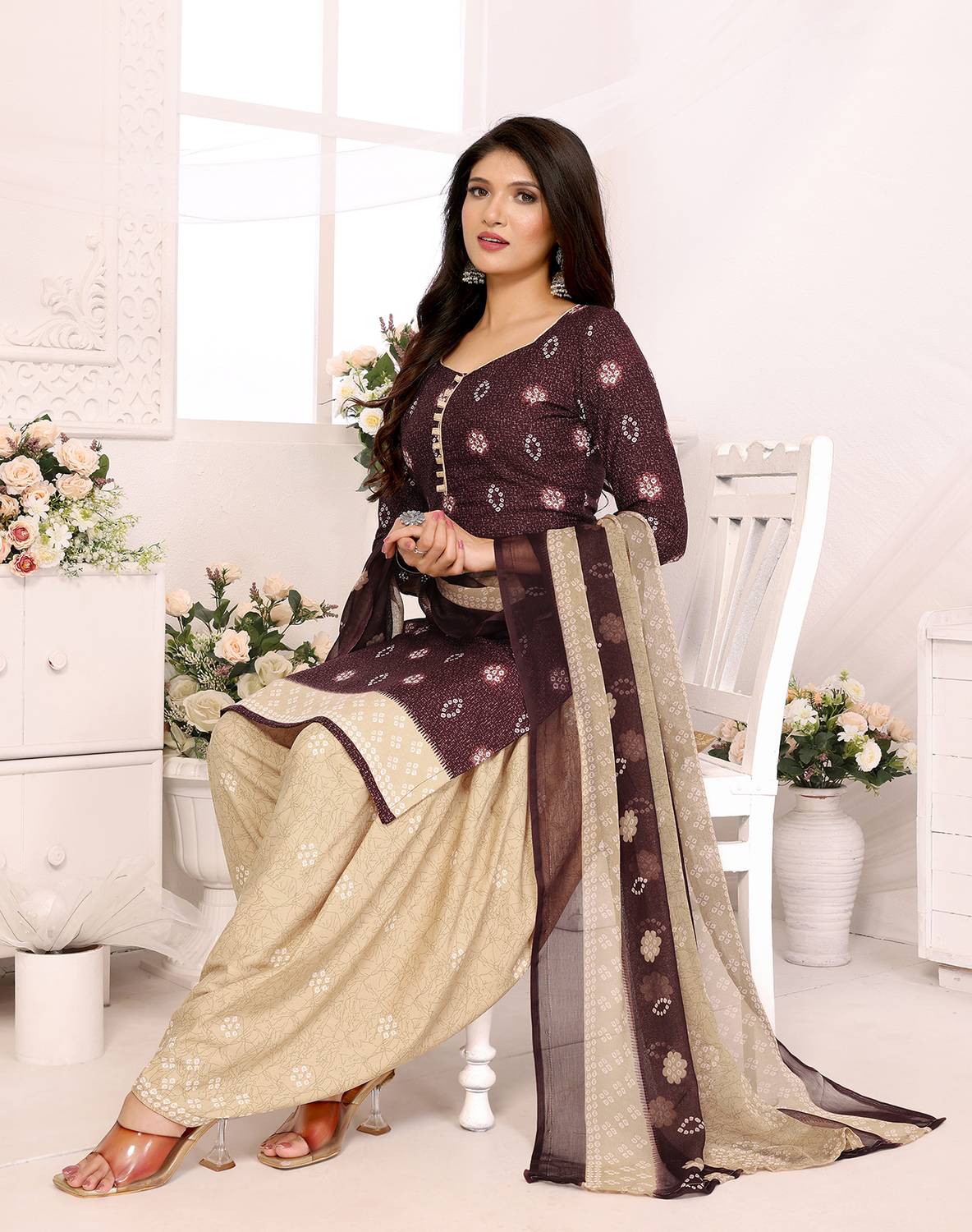ANJAVI FASHION Crepe Solid, Floral Print, Printed, Geometric Print Salwar Suit Material