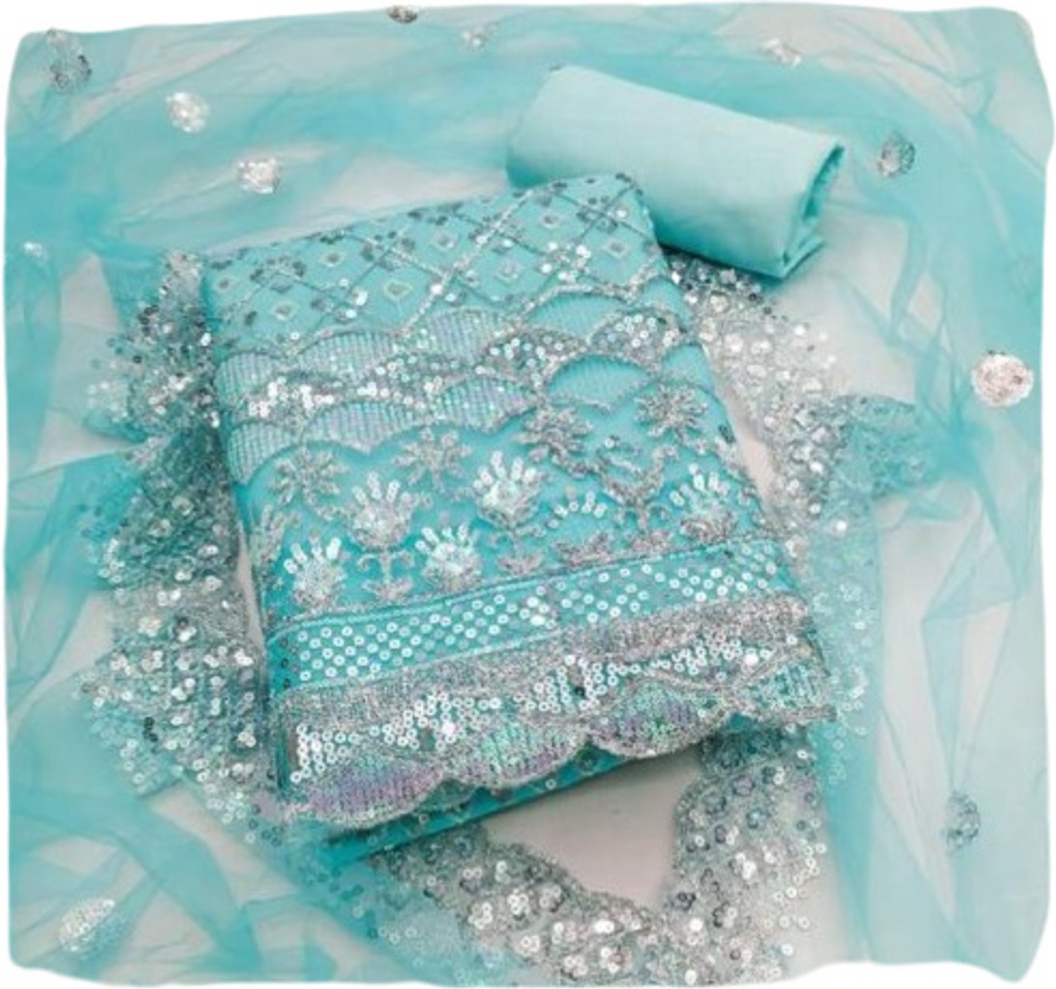 Image of ETHNICBRITY Unstitched Net /Lace Salwar Suit Material Embroidered