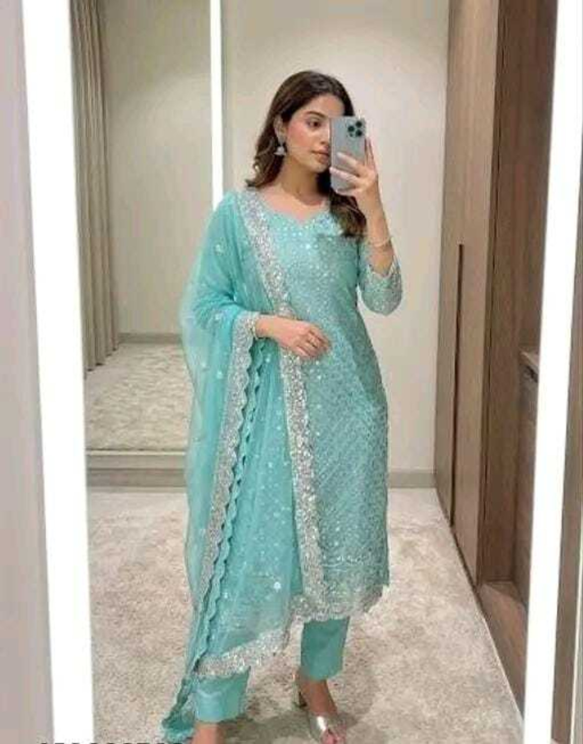 Image of ETHNICBRITY Unstitched Net /Lace Salwar Suit Material Embroidered