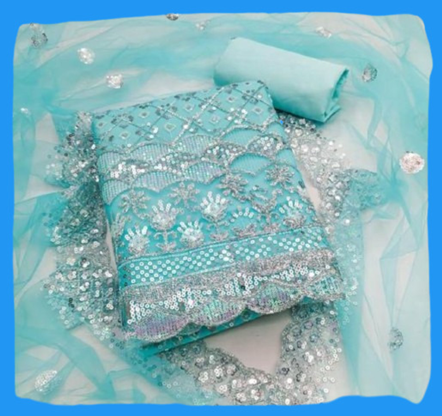 Image of ETHNICBRITY Unstitched Net /Lace Salwar Suit Material Embroidered