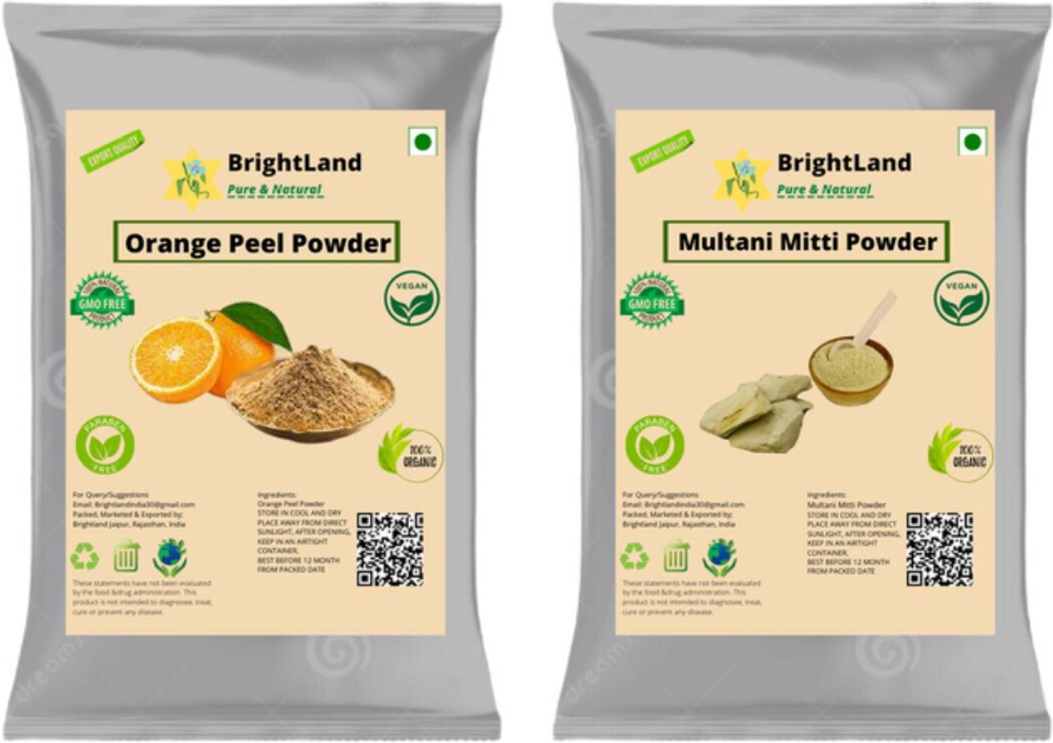 Brightland combo of Skin care 50gm orange peel powder , 50gm Sandalwood powder