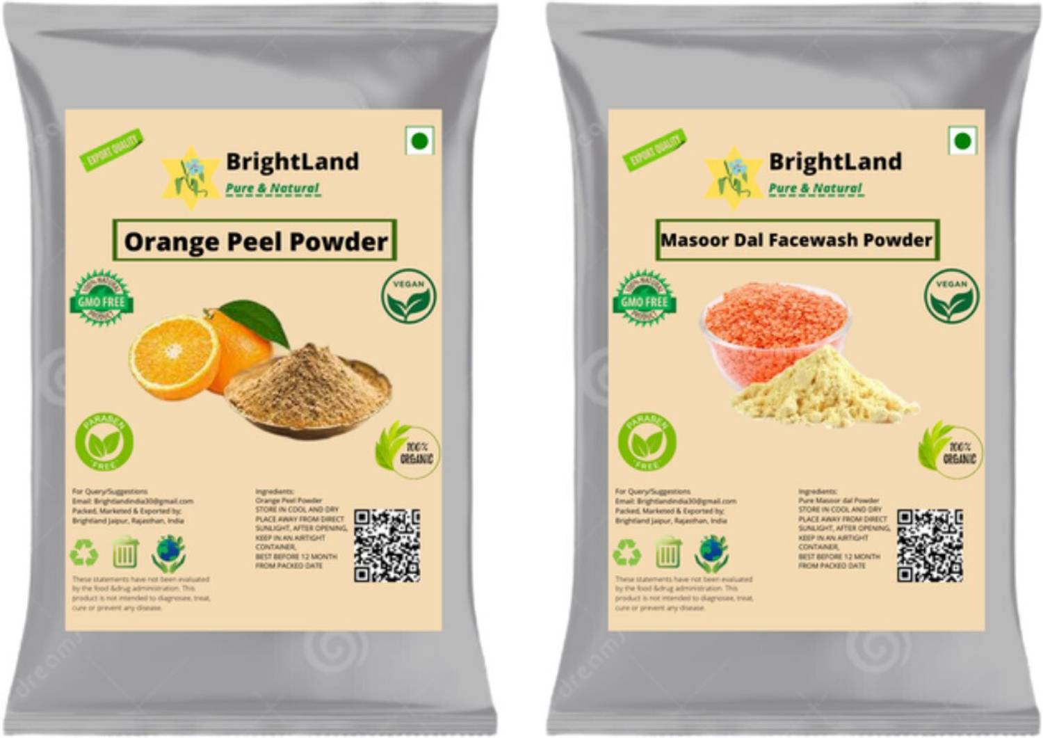 Brightland 100% Pure & Natural Orange peel powder & Masoor Dal powder 75gm Each pack of 2