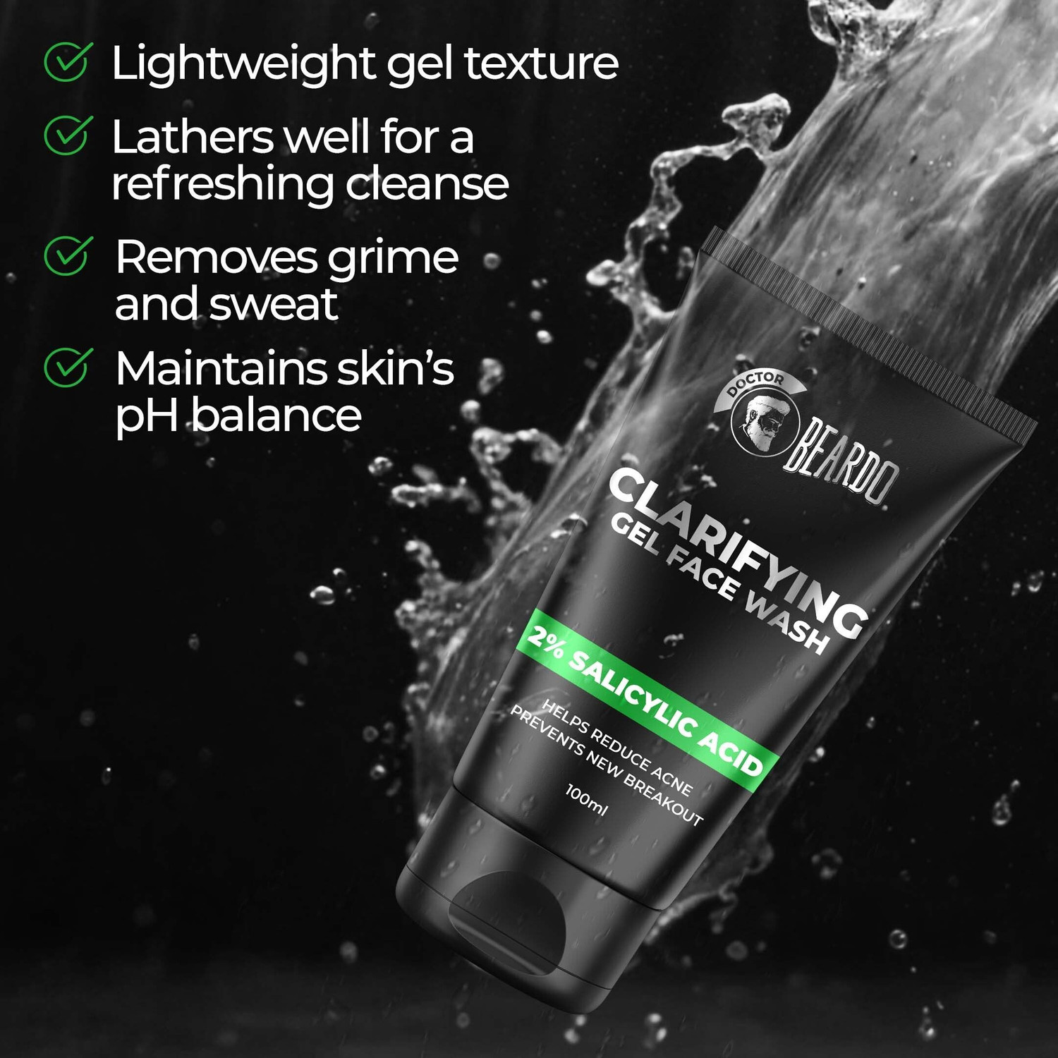 Image of BEARDO Clarifying Gel Facewash with Salicylic Acid For Men 100ml | For Acne & Pimple Face Wash