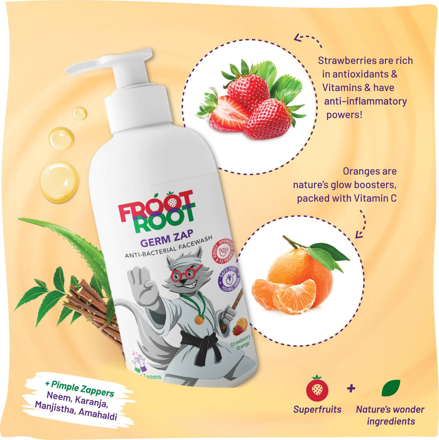 FROOT ROOT Germ Zap Facewash For Kids in Pump Face Wash (100 ml)