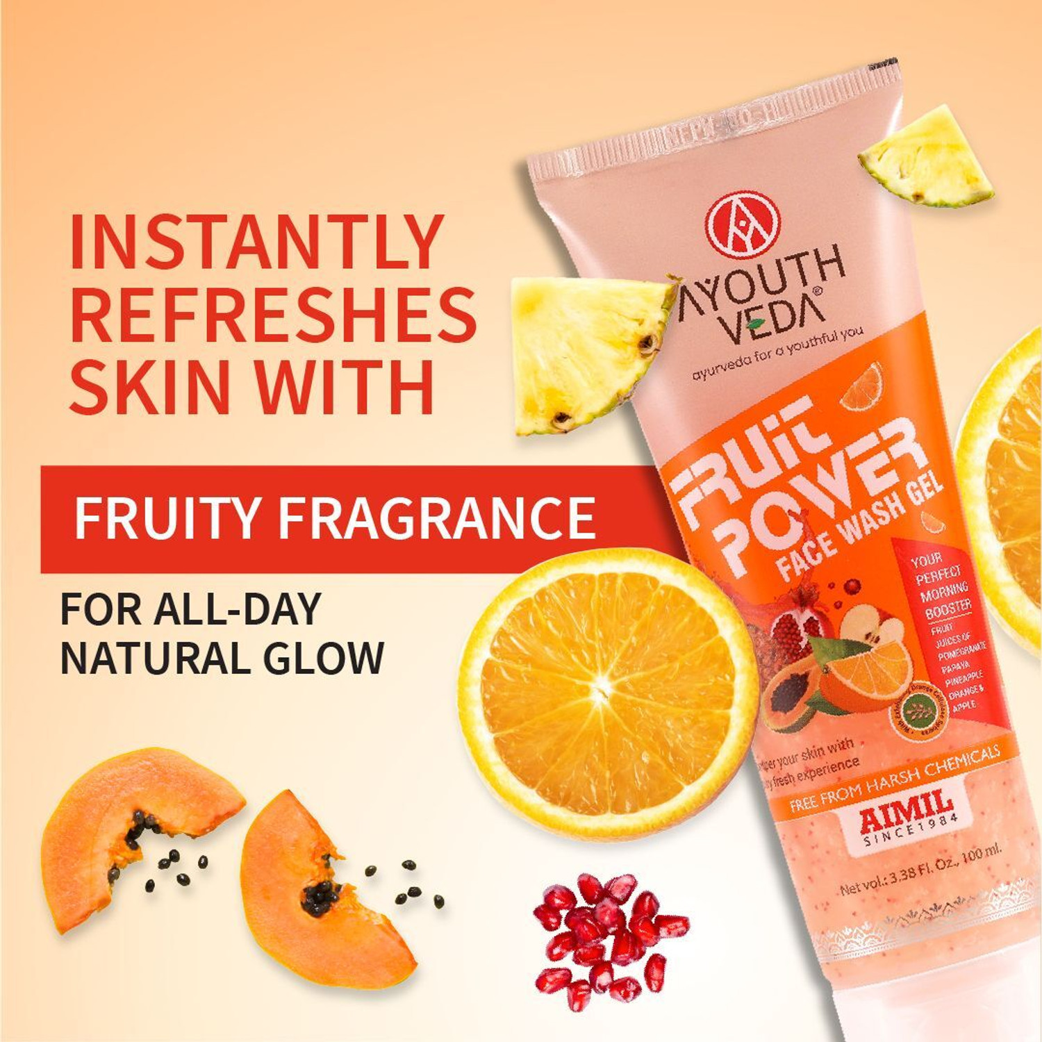 Image of AYOUTHVEDA Fruit Power Gel With 5 Fruit Juices Removes Dirt, Improves Skin Texture Face Wash