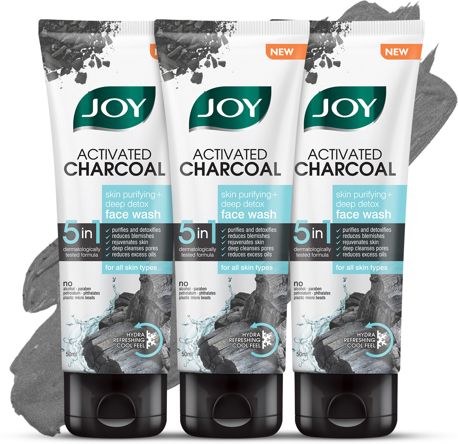 Image of Joy Activated Charcoal Skin Purifying � (Pack of 3X50) For Oily Skin Face Wash