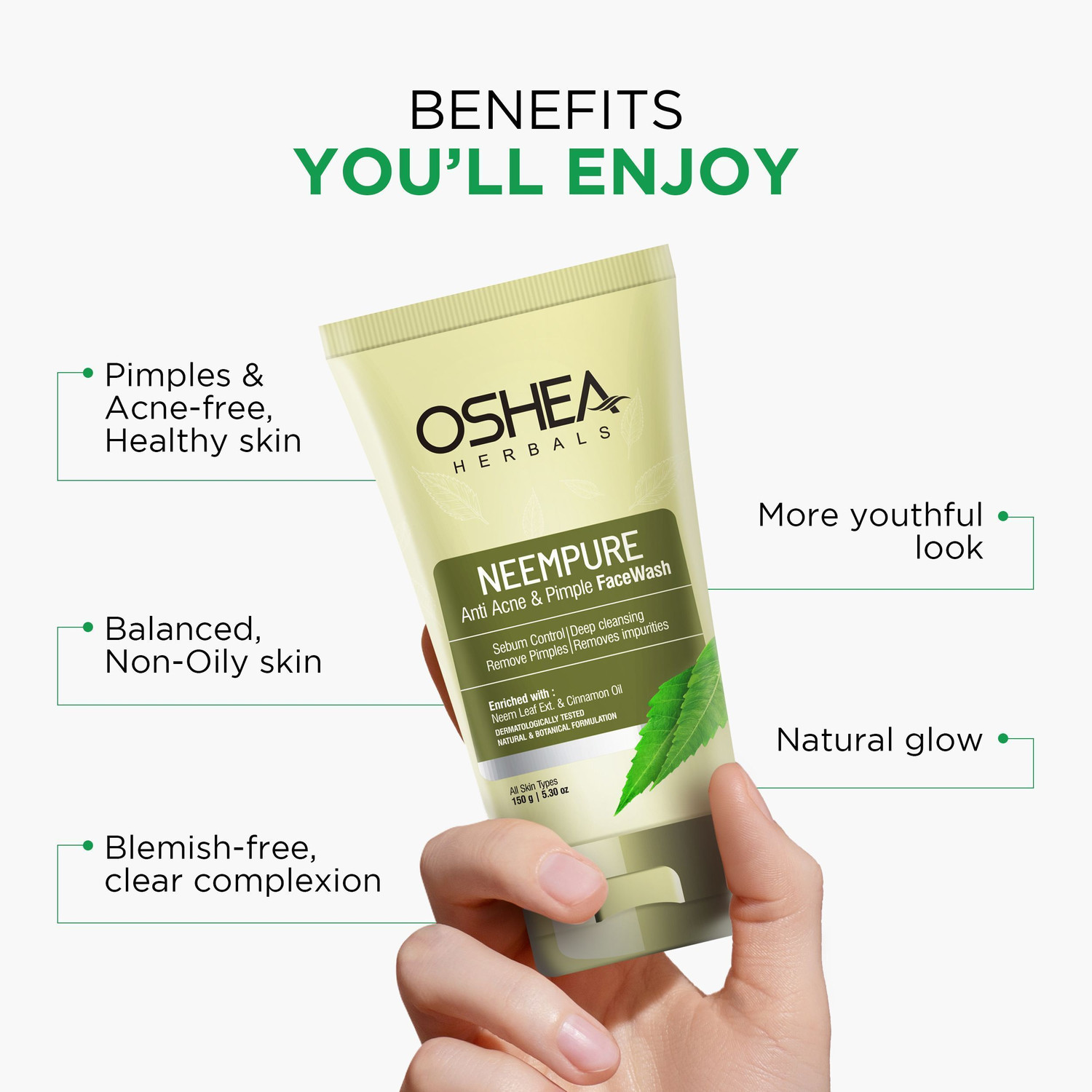 Image of Oshea Herbals Neempure Anti Acne Facewash Reduces Pimples & Hydrates Skin Face Wash