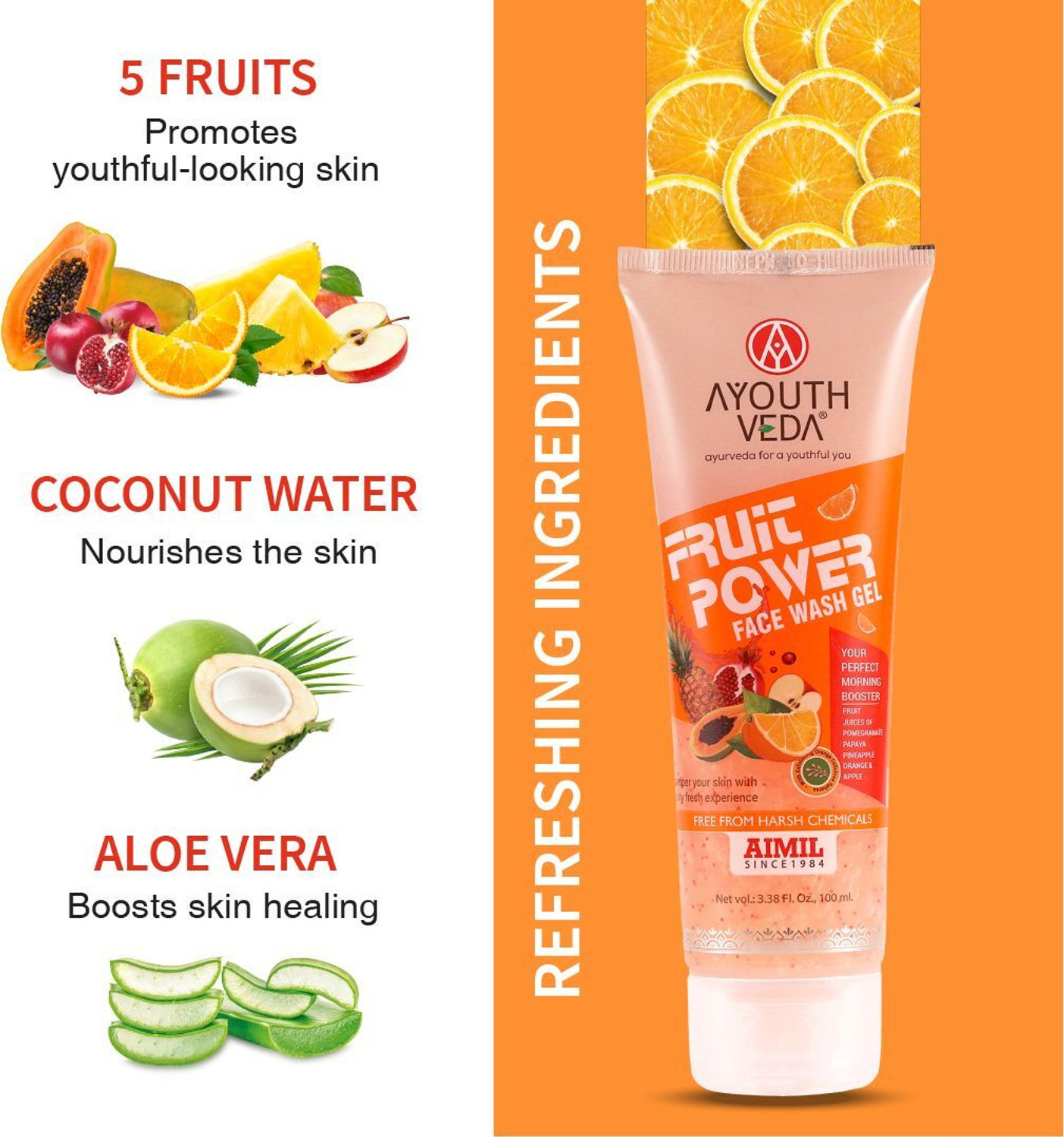 Image of AYOUTHVEDA Fruit Power Gel With 5 Fruit Juices Removes Dirt, Improves Skin Texture Face Wash