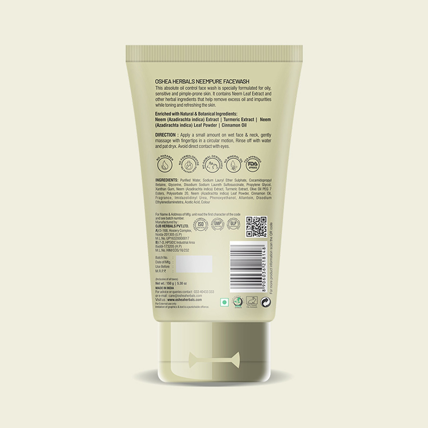 Image of Oshea Herbals Neempure Anti Acne Facewash Reduces Pimples & Hydrates Skin 150gx3 Face Wash