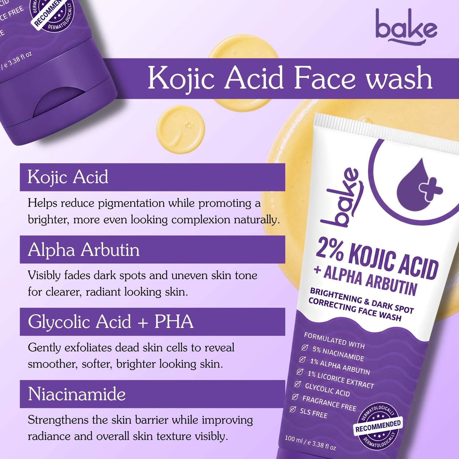 BAKE 2% Kojic Acid Face Wash 100ml - Image 5