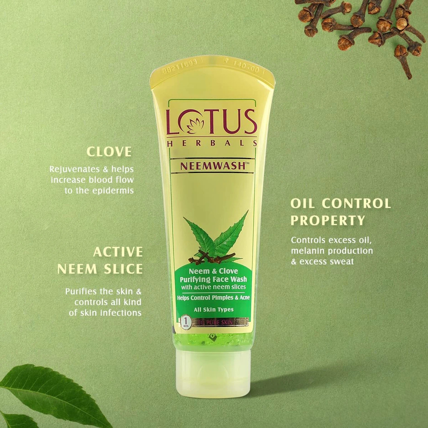 Image of LOTUS HERBALS NEEMWASH Neem & Clove Ultra-Purifying ( Pack of 3 ) ( 150g * 3 ) Face Wash