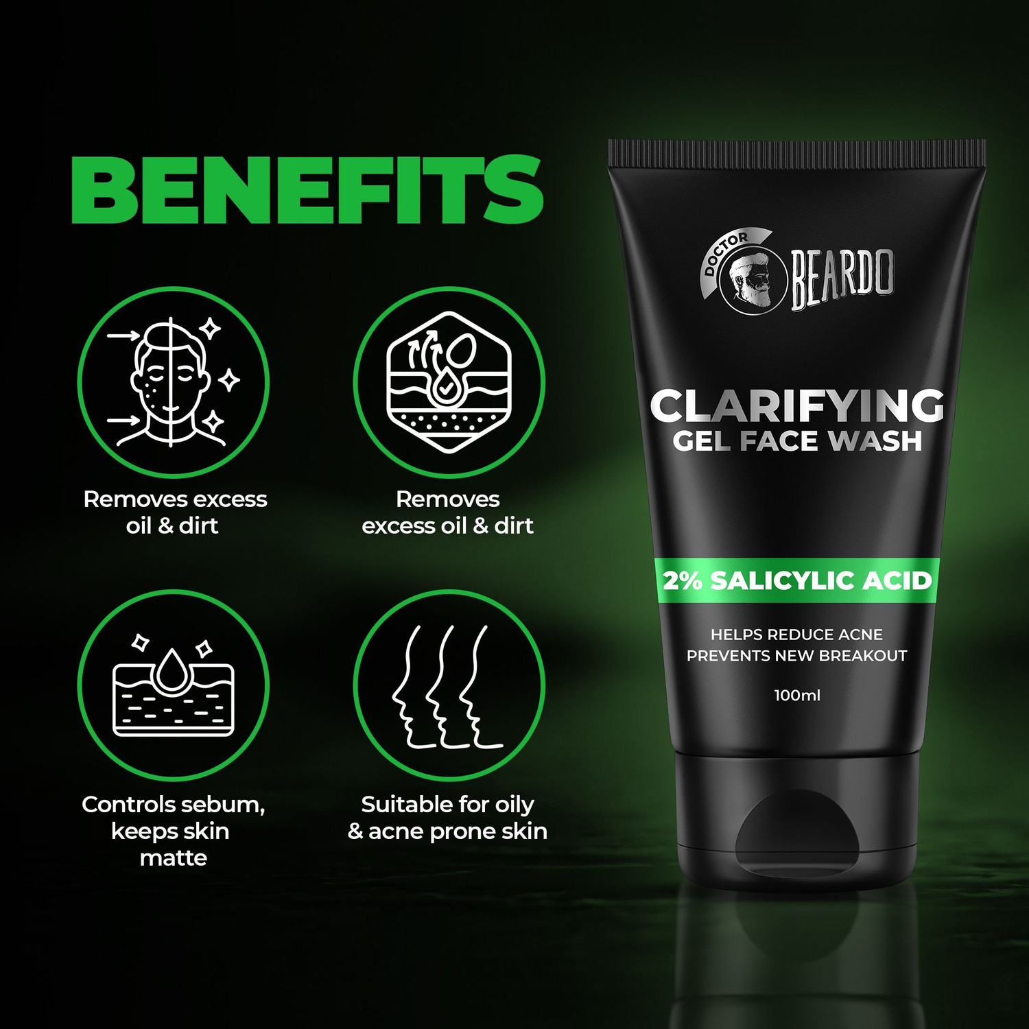 Image of BEARDO Clarifying Gel Facewash with Salicylic Acid For Men 100ml | For Acne & Pimple Face Wash
