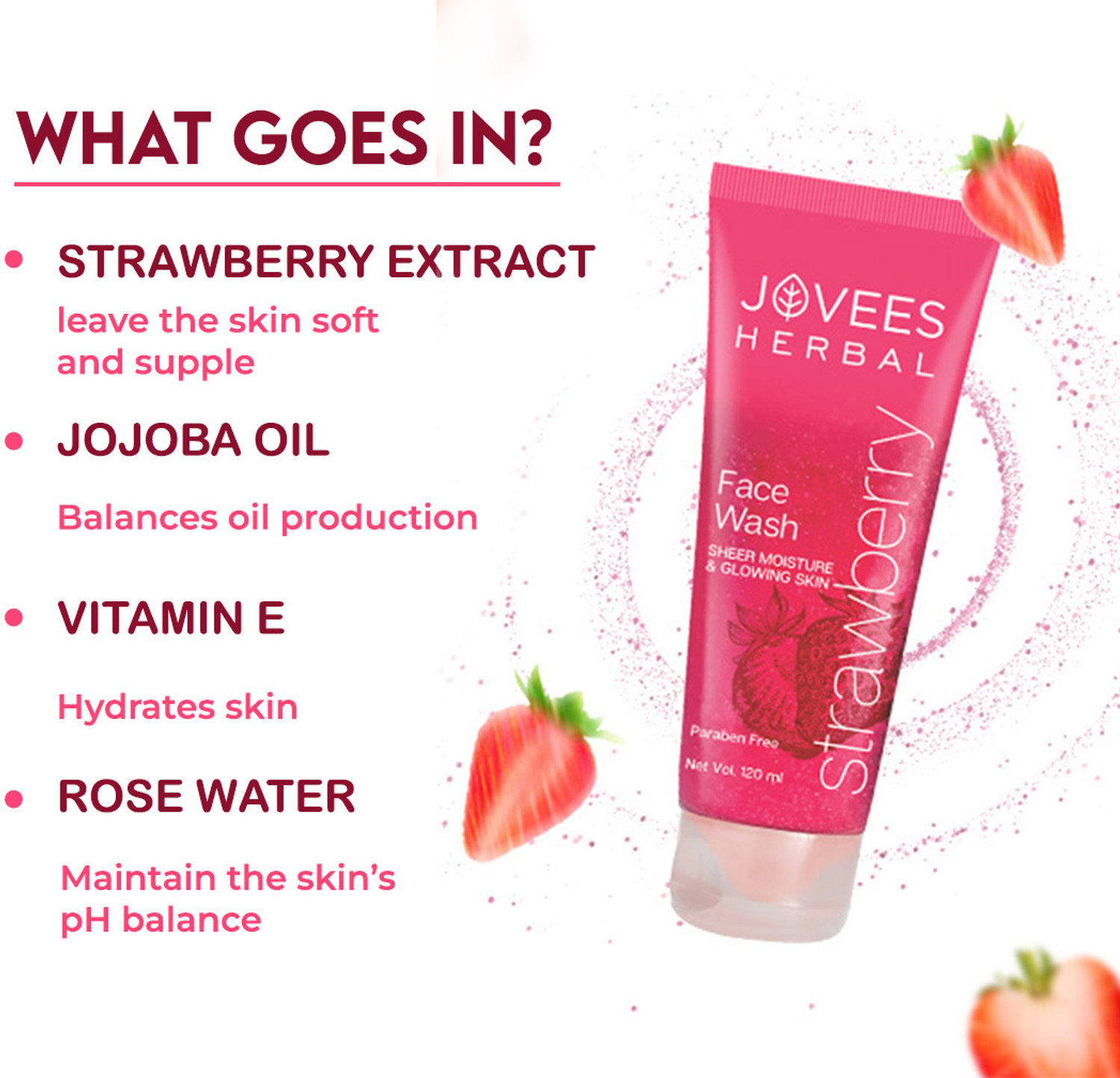 Image of JOVEES Strawberry 120 ml (PACK OF 1) Face Wash