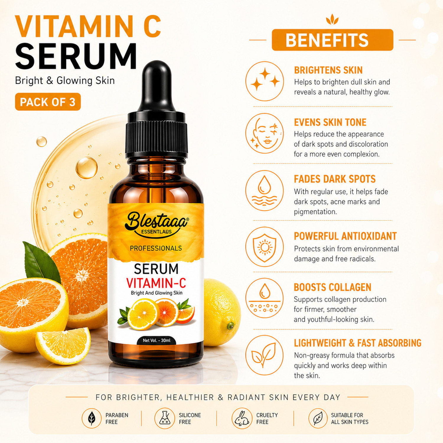 Image of blestaaa essentialss Vitamin C Face Whitening Serum | Skin Brightening & Anti-aging Formula | Unisex