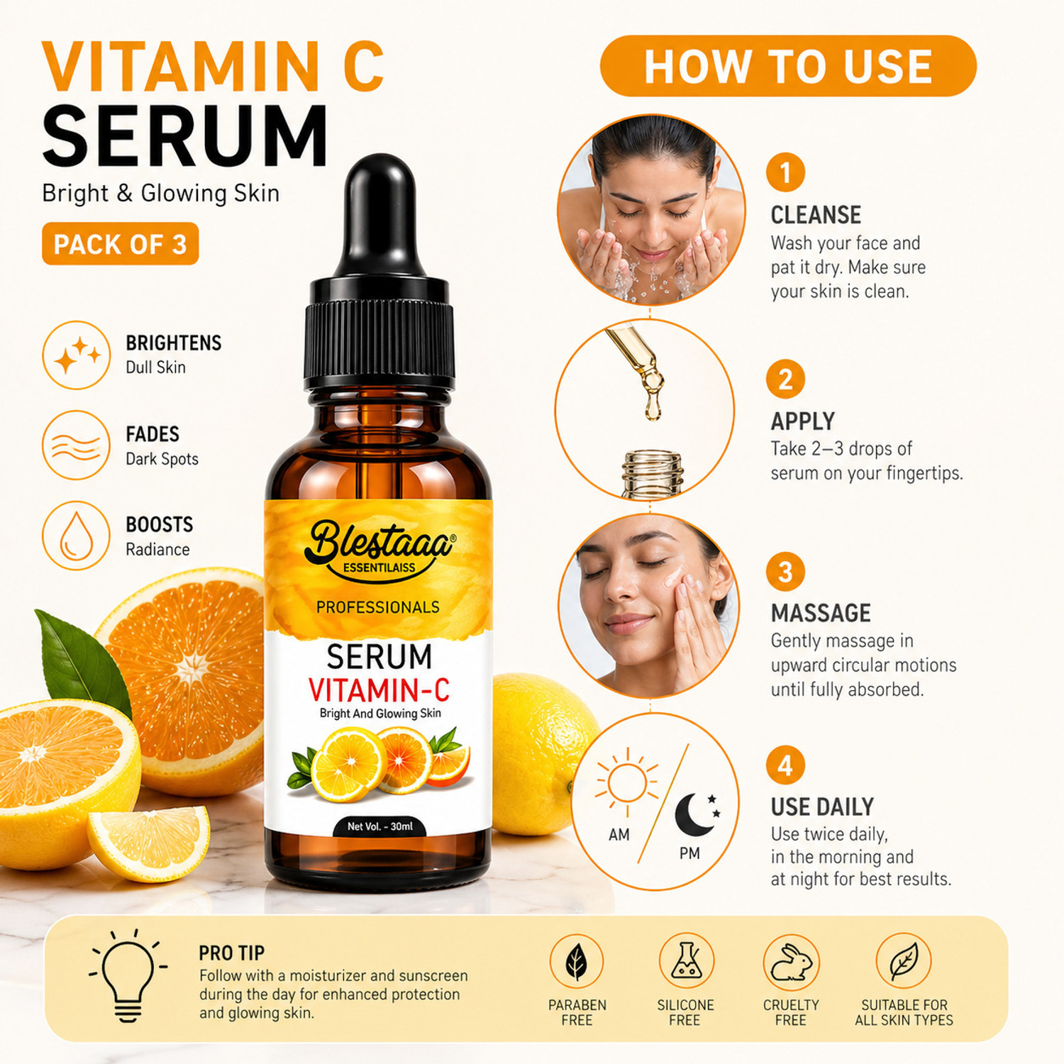 Image of blestaaa essentialss Vitamin C Face Whitening Serum | Skin Brightening & Anti-aging Formula | Unisex