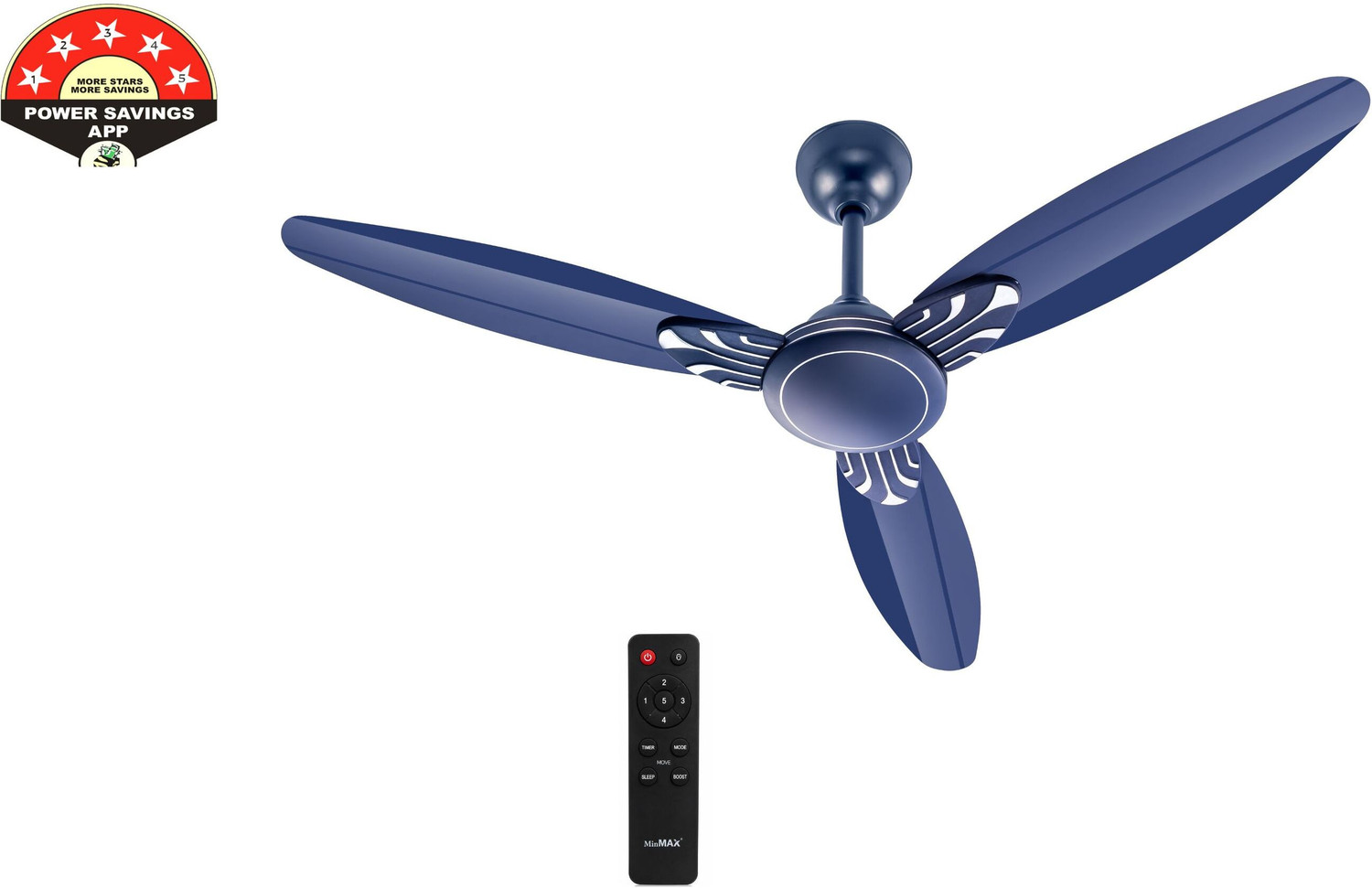 Image of MinMAX Premium bldc Ceiling Fan | Stylish 3 Blade High Speed Fan | Blue with 24 Months Warranty BLDC Motor with Remote, BLDC Motor, Energy Saving, Remote Controlled, Ultra High Speed 1200 mm Ceiling Fan