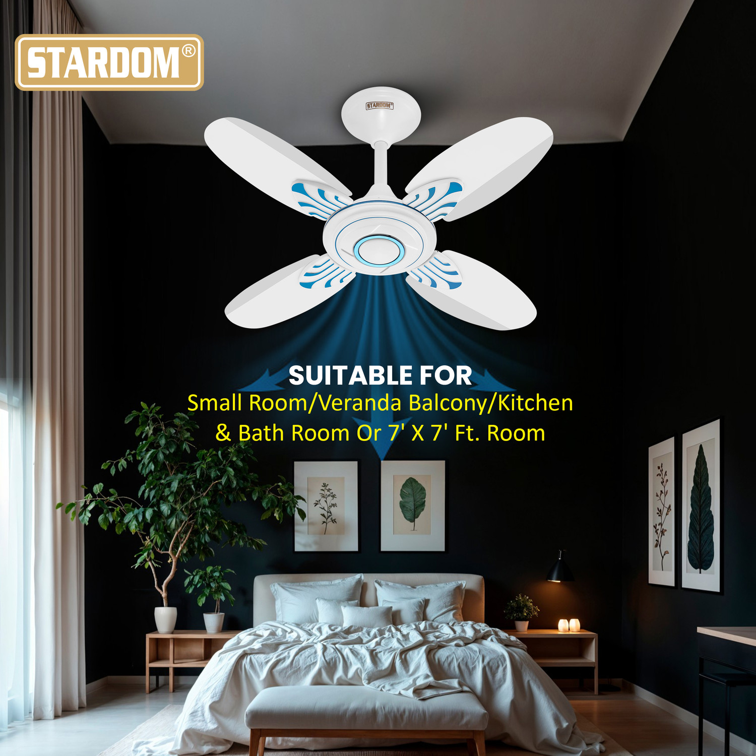 Image of Stardom st-EAGLE DECO 24 INCH white blue | Anti Dust | High Speed | Decorative with 24 Months Warranty Anti Dust 600 mm Ceiling Fan