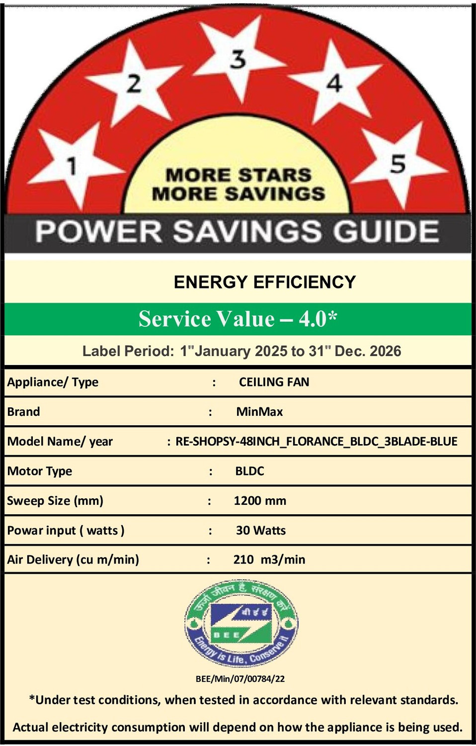 Image of MinMAX Premium bldc Ceiling Fan | Stylish 3 Blade High Speed Fan | Blue with 24 Months Warranty BLDC Motor with Remote, BLDC Motor, Energy Saving, Remote Controlled, Ultra High Speed 1200 mm Ceiling Fan