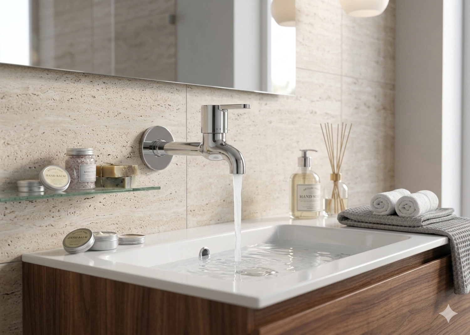 Image of fastgear by Fastgear Steel 3Marc Long Body Tap&Square Shower with Shiner for Bathroom(Chrome Finish) Trendy Design water Saving Aerator Suitable for Washbasin Bathroom &Kitchen Wall Mixer Faucet