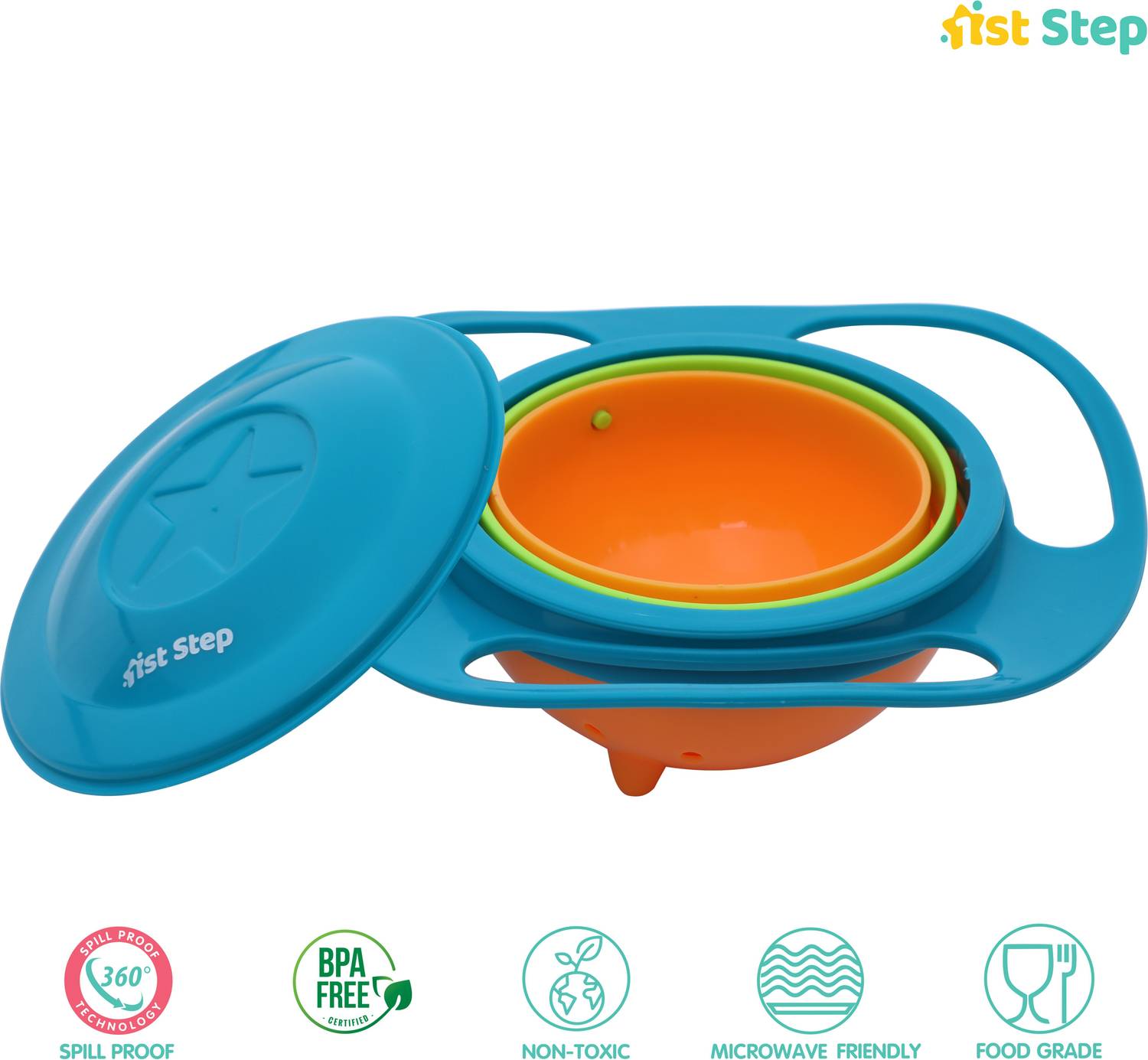 1st Step 360 Degree Rotating Spill Proof Gyro Bowl With Lid - Polypropylene