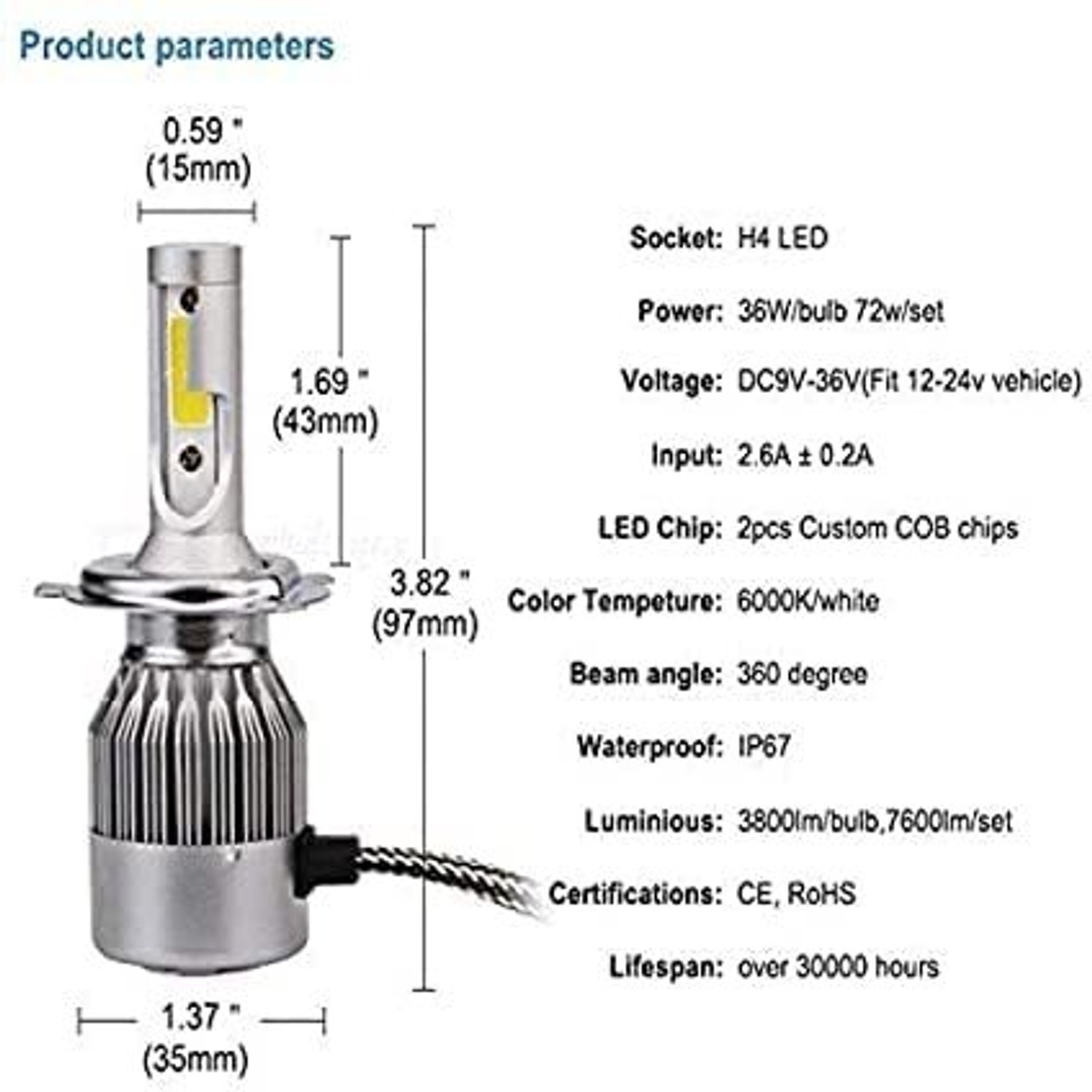 Image of ZULUSTYL C6H4 Universal Led Headlight Halogen Bulb Light-05 Headlight Car, Motorbike, Truck, Van LED (12 V, 36 W)