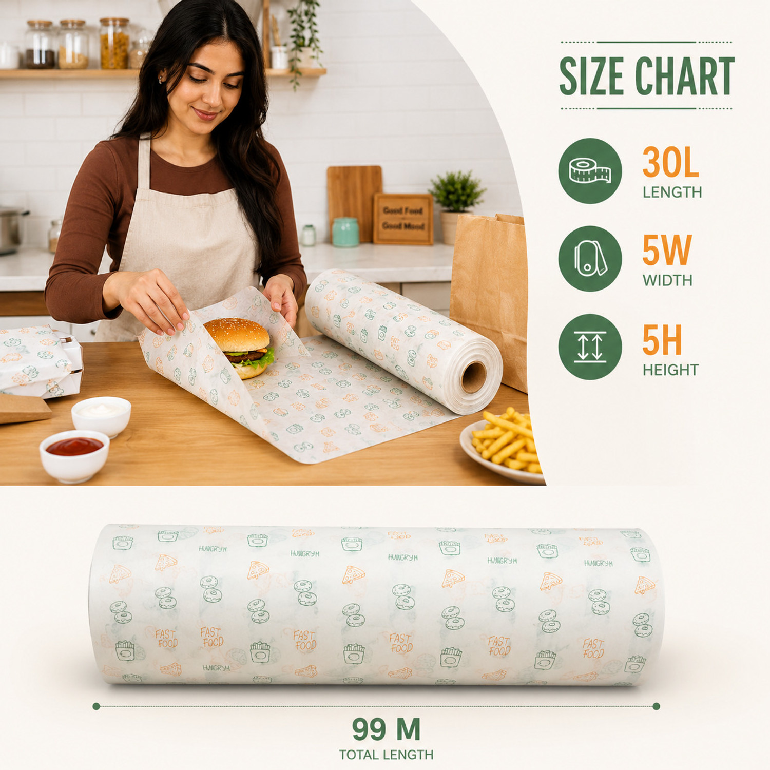 Image of WRAPSTORE 99m Food Grade Butter Paper Roll 1 Kg | Non-Stick Food Wrapping Paper Parchment Paper