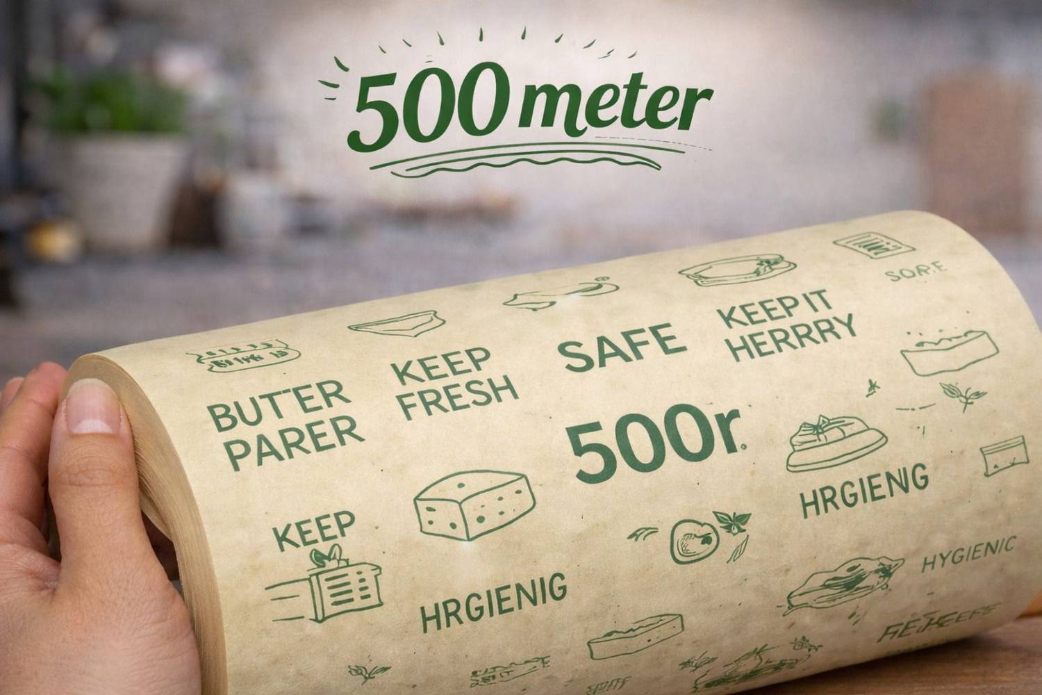 amvee 500m Food Grade Wrapping Paper Roll | Greaseproof Deli Paper for Food Parchment Paper