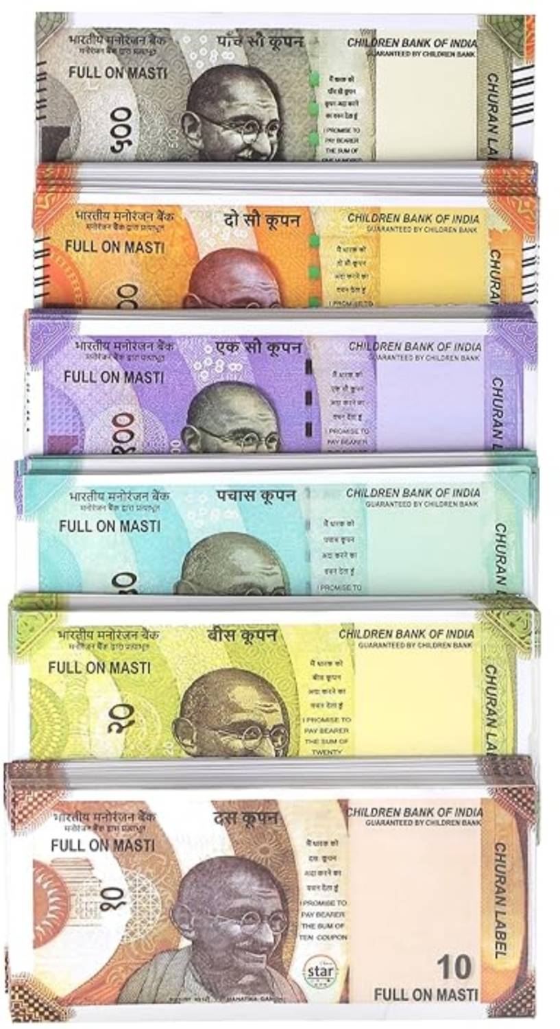 FIER Combo (12 Each x 6=72 Nakli ) Playing Indian Currency Notes