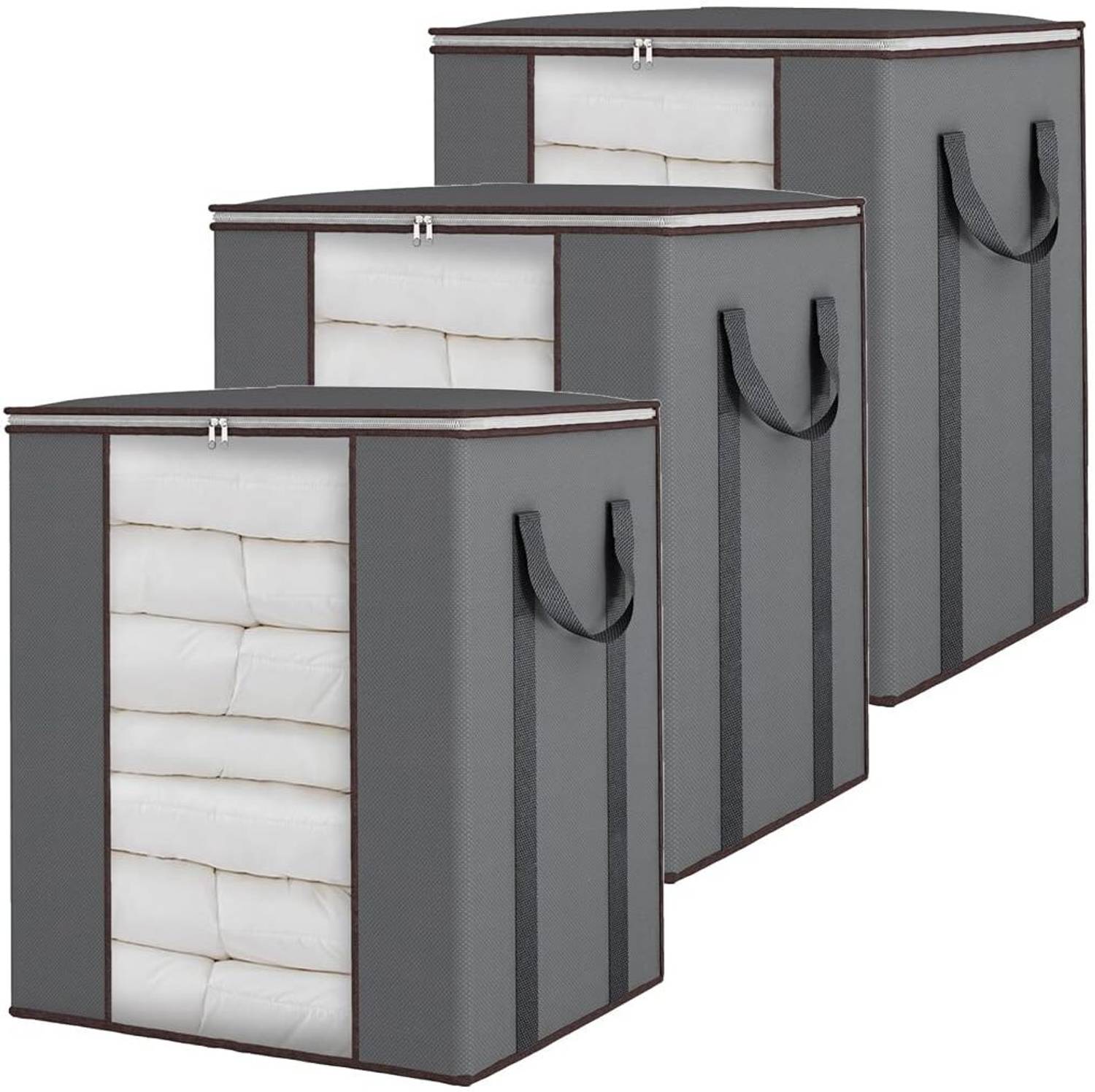 infinity craft Extra Large Blanket Storage Bags 90L Dustproof Transparent Window Pillow Sheet Foldable Clothes Storage Organizer Container Reinforced Handles Breathable For Double Bed Quilt/Saree Bag/Lehnga Storage & Wardrobe Organizing (Pack of 3)