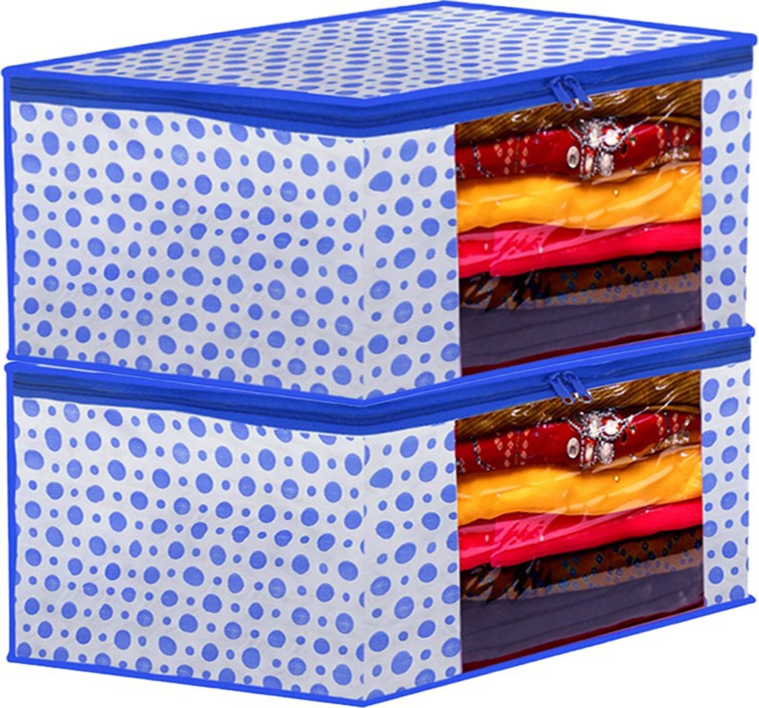 Ankit International Garment Cover Dot Printed Foldable, Non-Woven Saree Cover/Organizer With Transparent Window BB_02