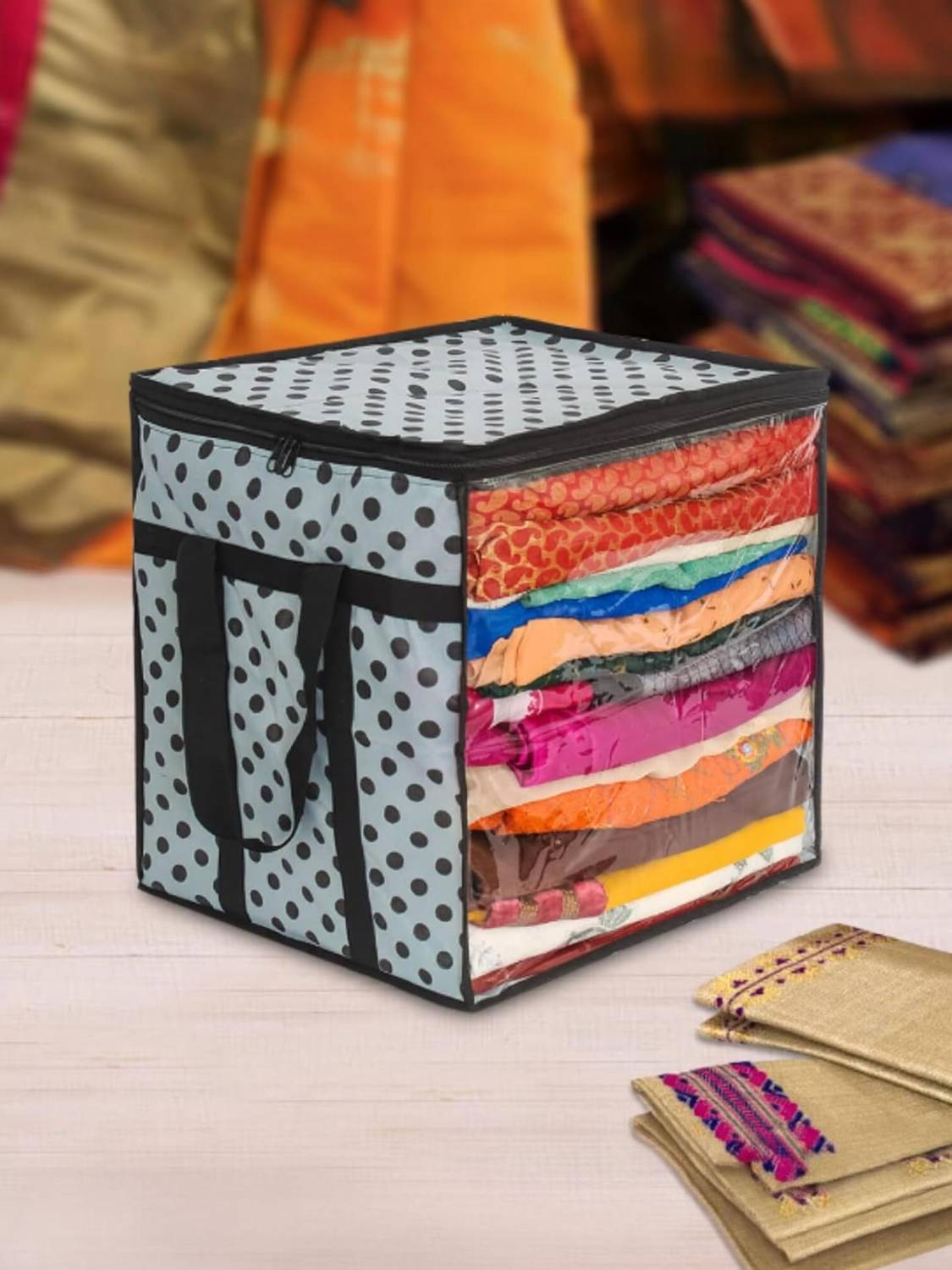 Ankit International Saree Cover Premium High-Quality Trendy For Wardrobe Organizer Garments Storage bags XXL-Big in size POLKA Printed saree cover Pack of 1