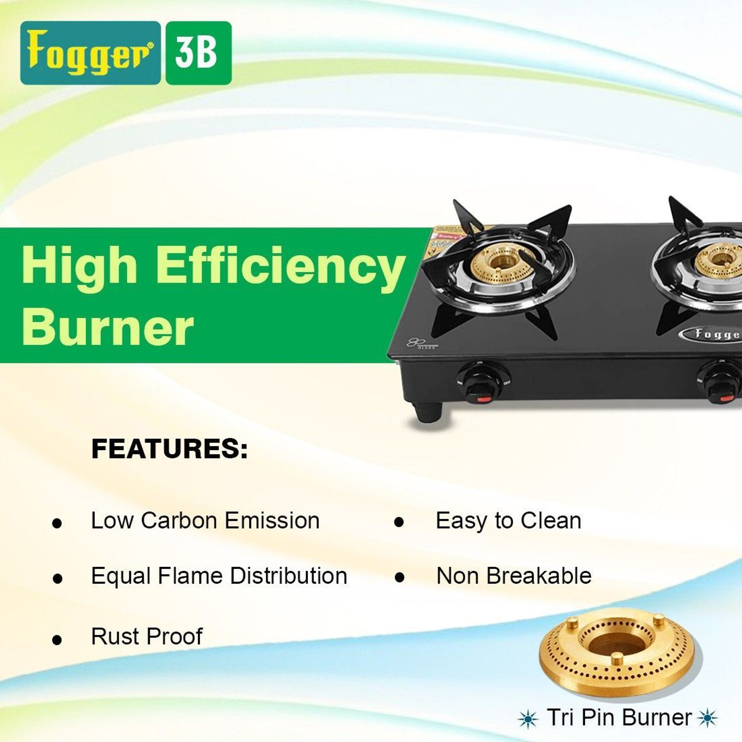 Image of Fogger Designer Black Stainless Steel, Glass Manual Gas Stove