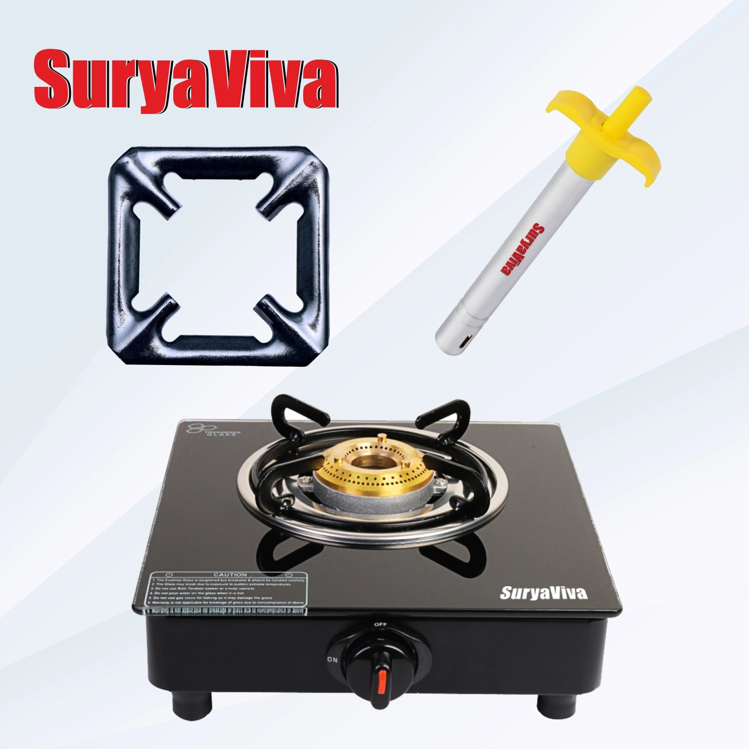 Image of SURYAVIVA Single Burner Photon {Lighter+ps ring)Bk Gas Stove(Manual,Black) Glass Manual Gas Stove