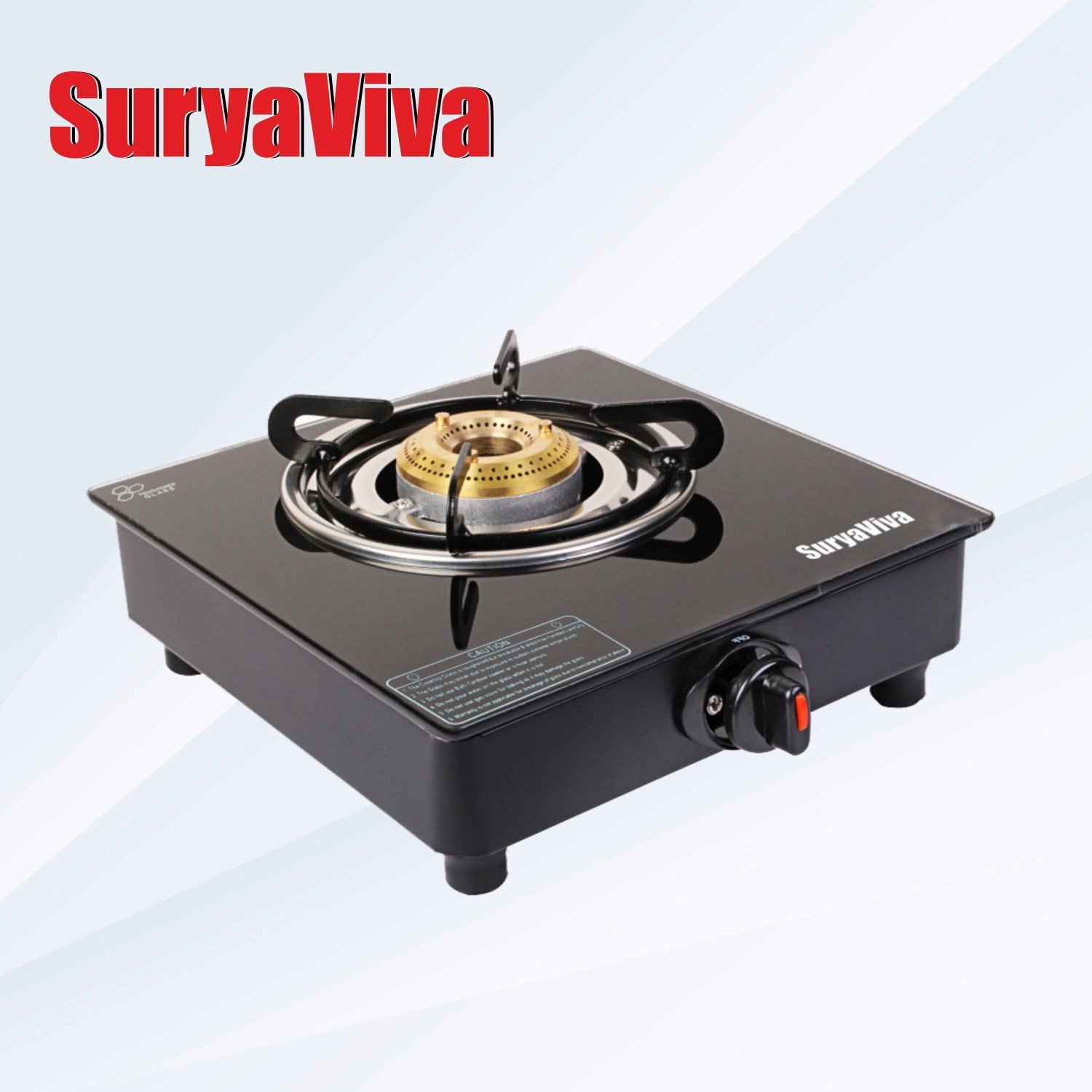 Image of SURYAVIVA Single Burner Photon {Lighter+ps ring)Bk Gas Stove(Manual,Black) Glass Manual Gas Stove