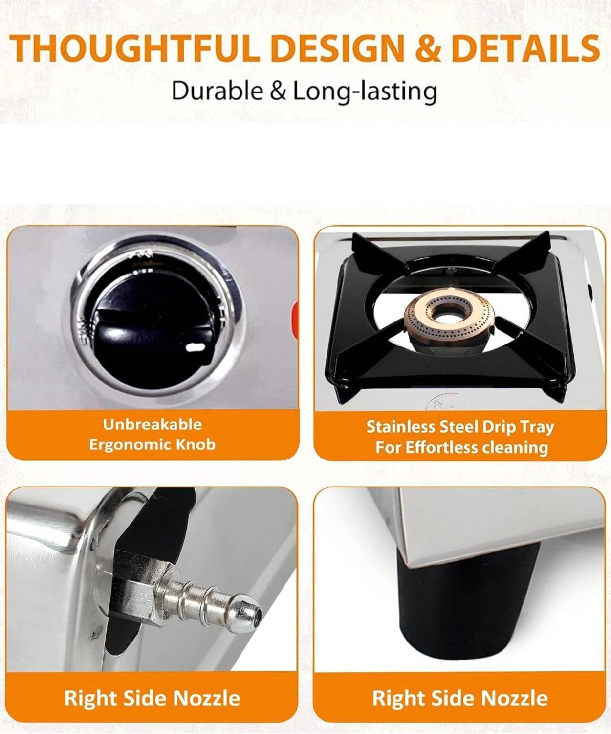 Khaitan 1 Burner Classic Stainless Steel Gas Stove - Image 4