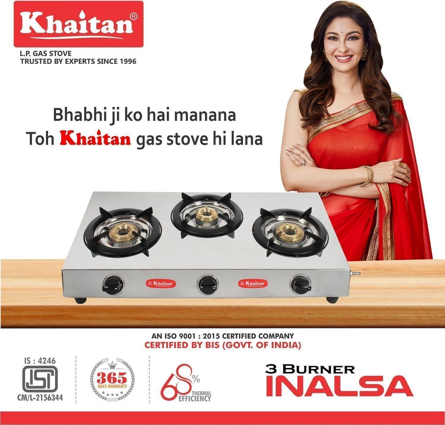 Khaitan 3 Burner INALSA Stainless Steel Manual Gas Stove Price in