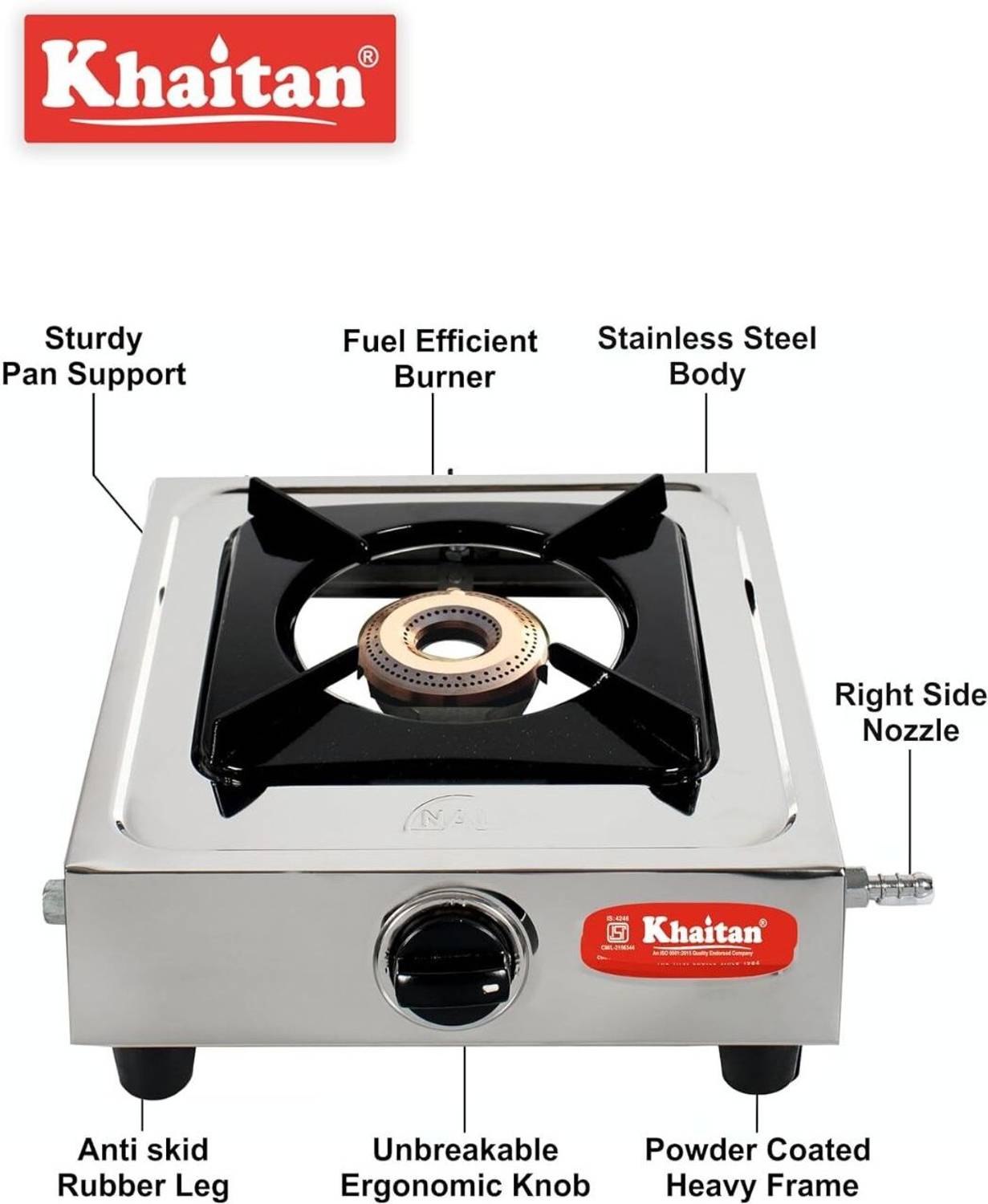 Khaitan 1 Burner Classic Stainless Steel Gas Stove - Image 5
